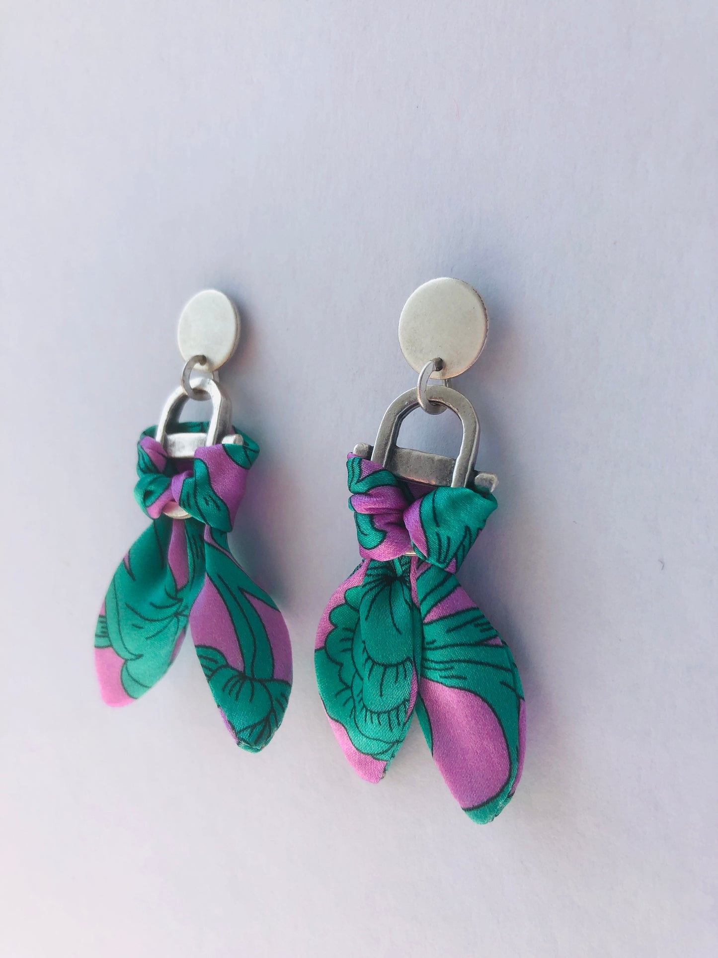 Silver Plated Charm Silk Earrings | Liberty Print | Purple Turquoise