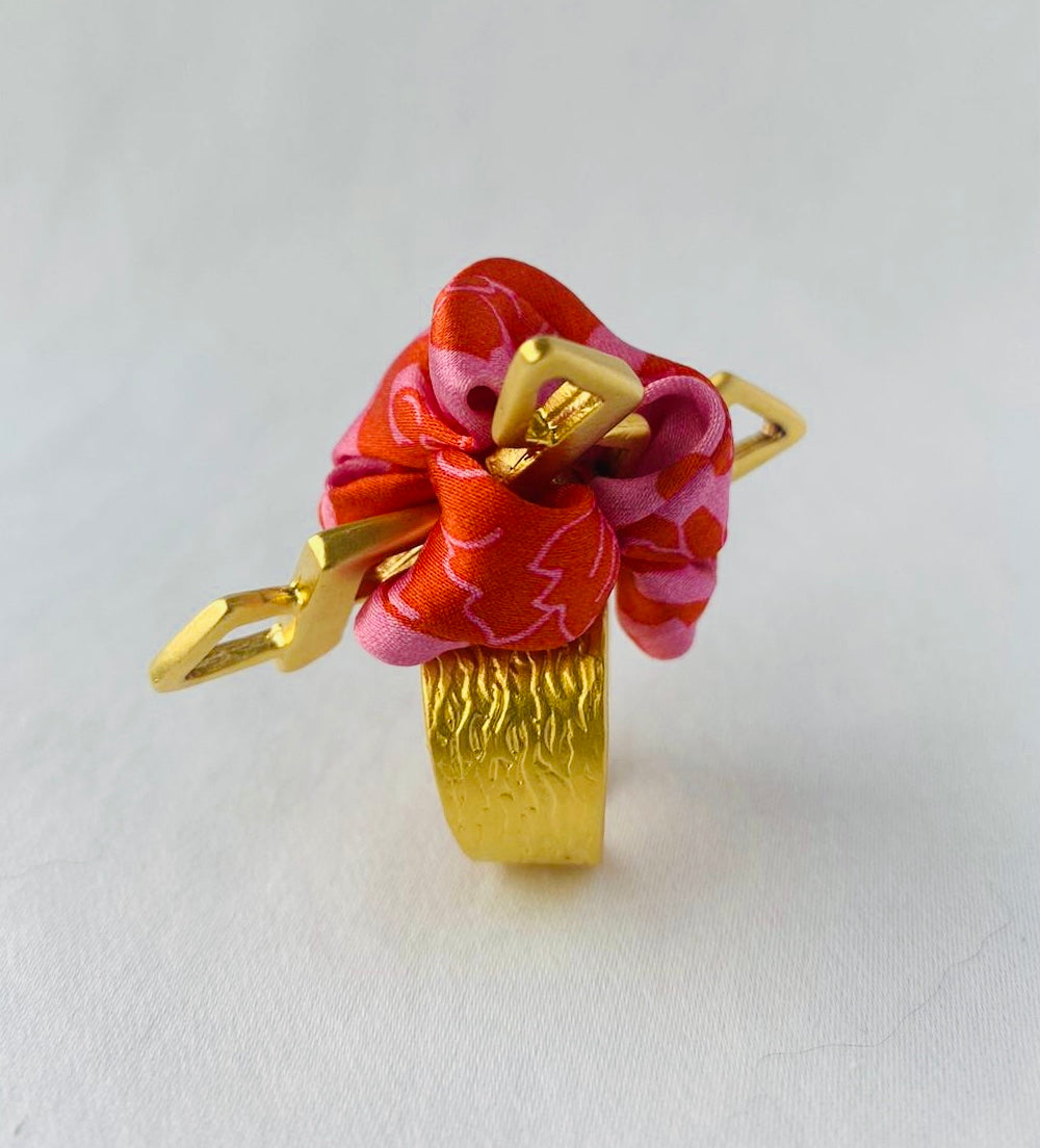 Gold Statement Ring | Liberty Print Jewellery | Silk | Pink and Red