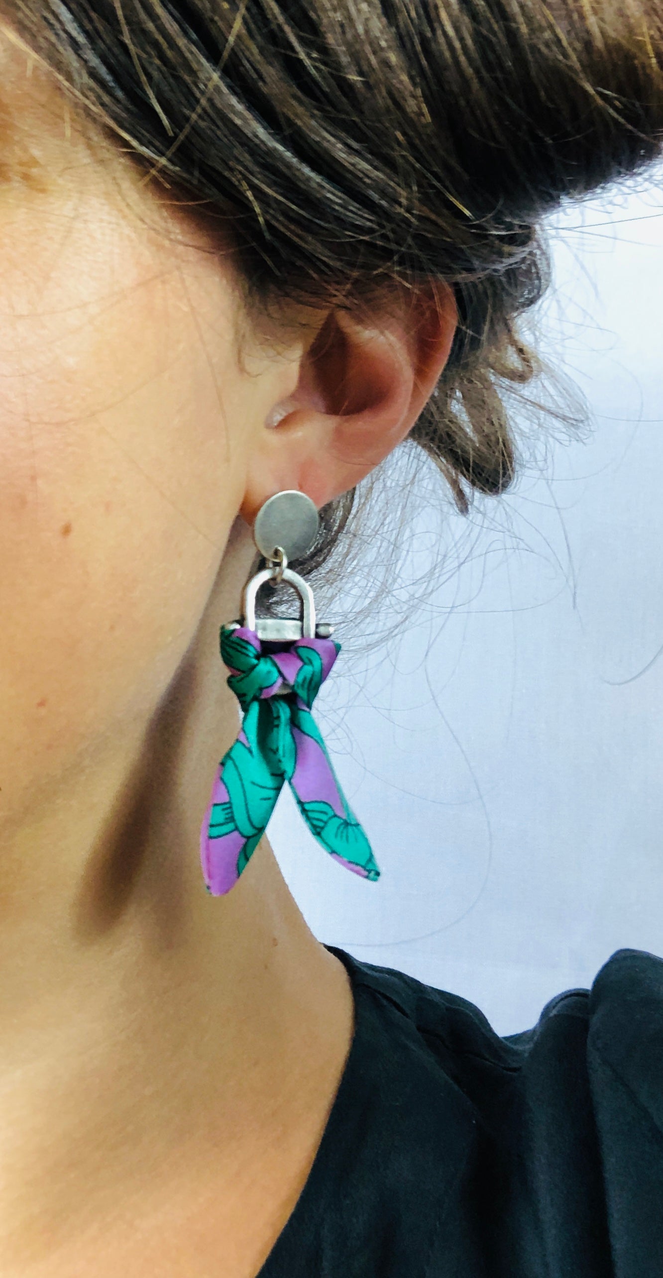 Silver Plated Charm Silk Earrings | Liberty Print | Purple Turquoise