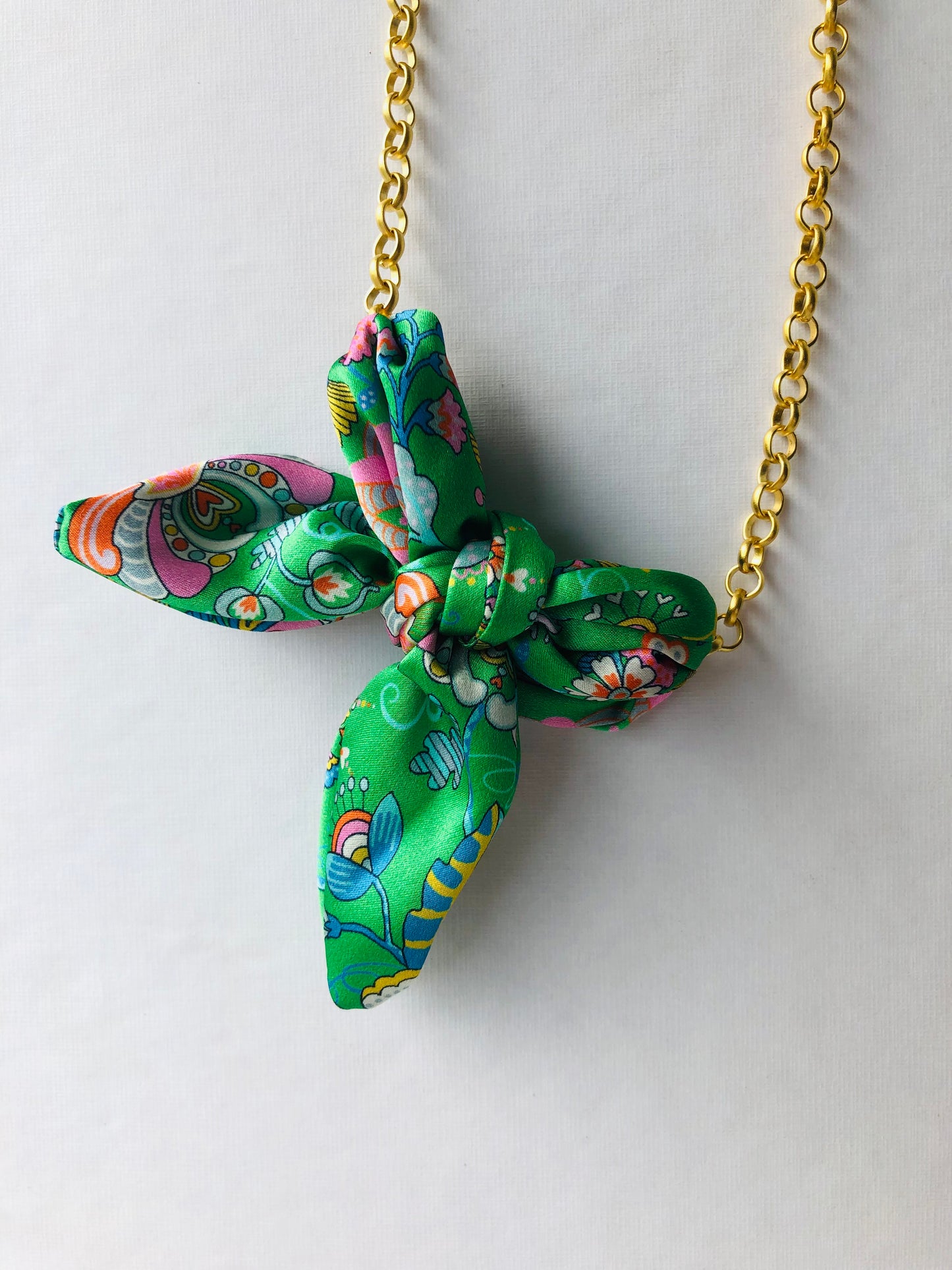 Bow Necklace | Bold Jewellery | Libert Print Silk | Green
