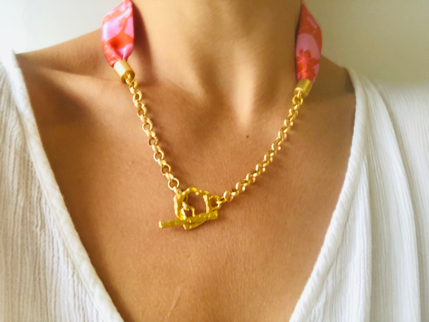 Statement Necklace | Silk Necklace | Liberty Print | Red and Pink