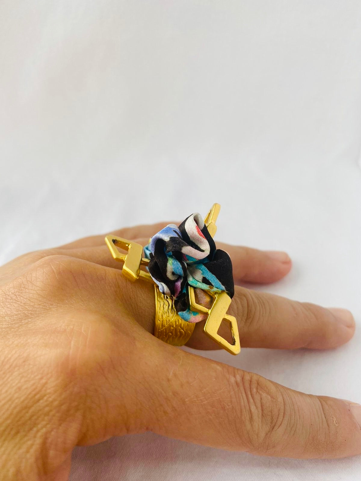 Colourful Statement Ring | Silk Jewellery | Liberty Print | Floral Blue