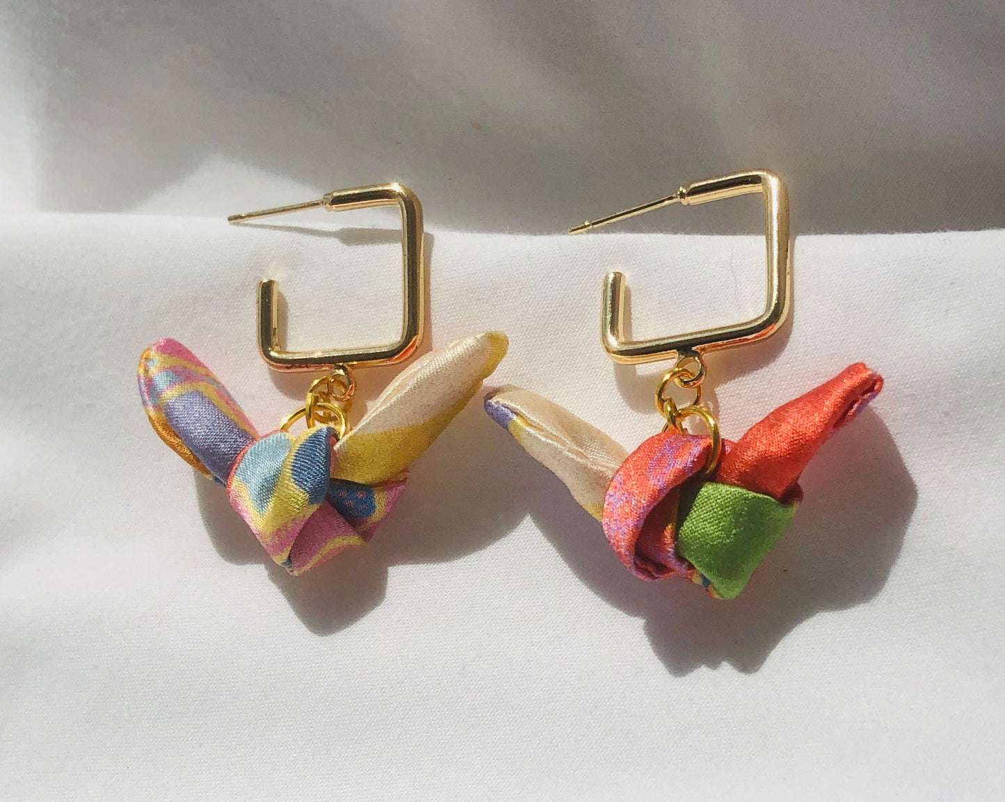 Square Hoop Silk Earrings | Liberty Print | Pastel