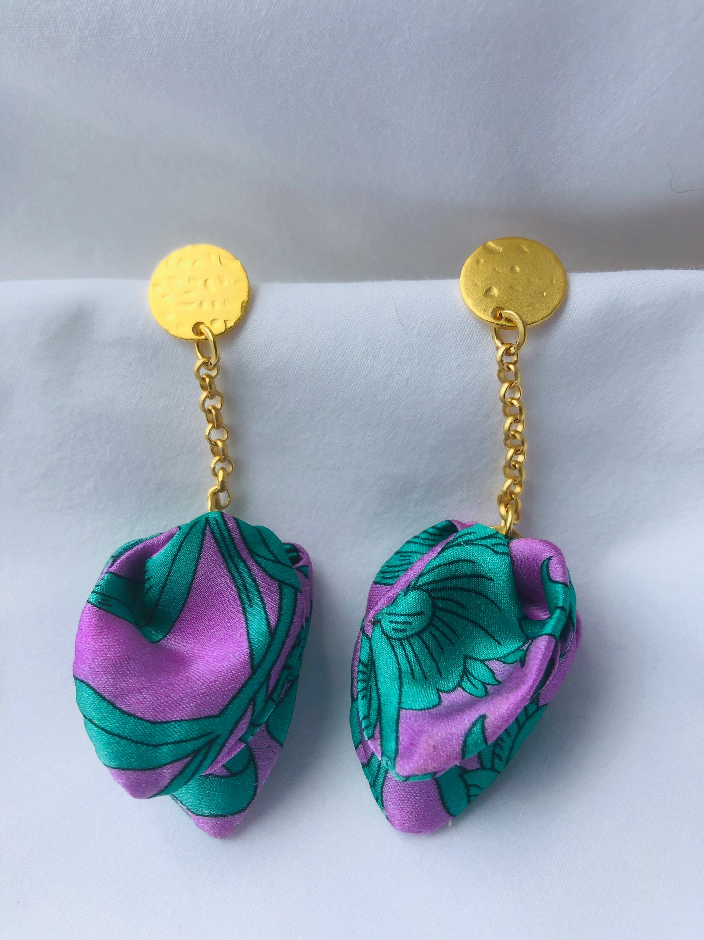 Silk Petal Earrings | Liberty Print | Purple Turquoise