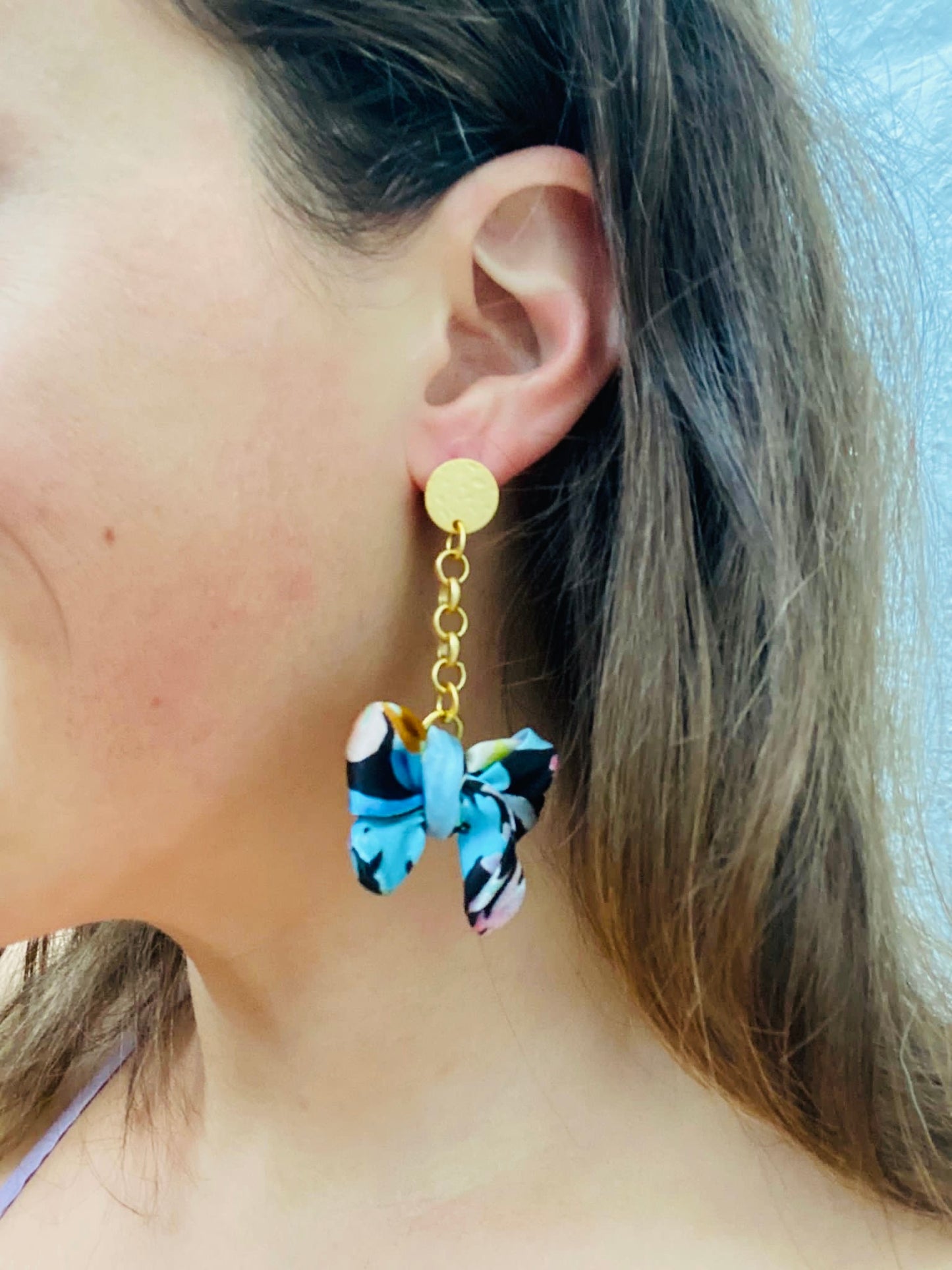 Bow Earrings | Silk Jewellery | Liberty Print | Floral Blue