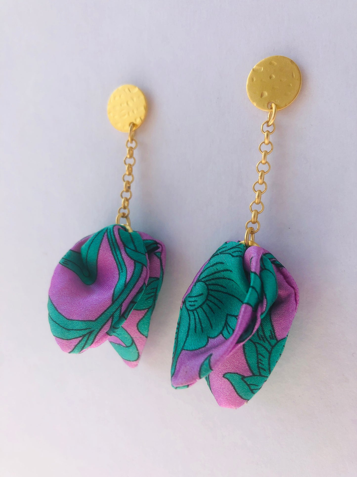 Silk Petal Earrings | Liberty Print | Purple Turquoise