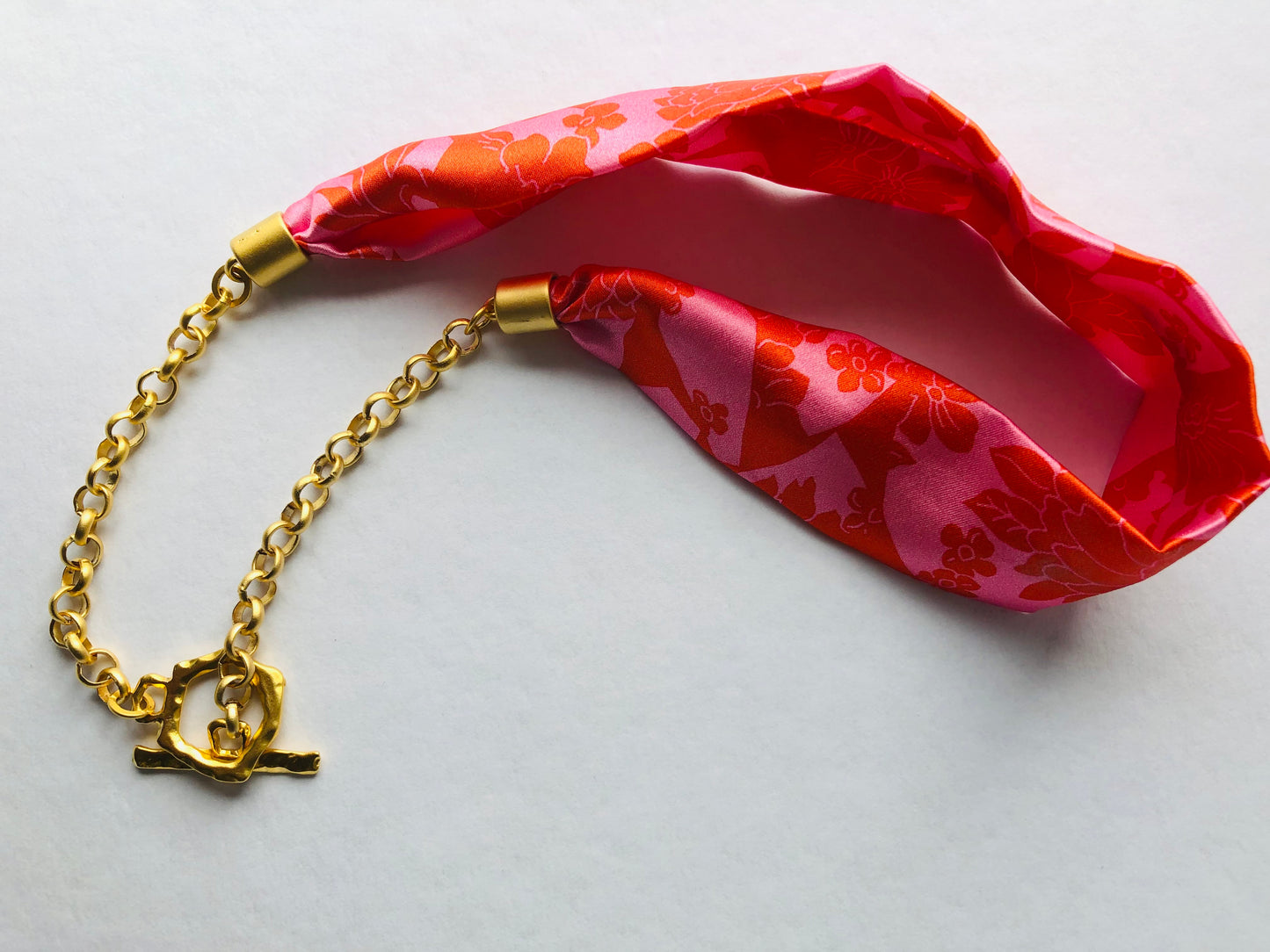 Statement Necklace | Silk Necklace | Liberty Print | Red and Pink