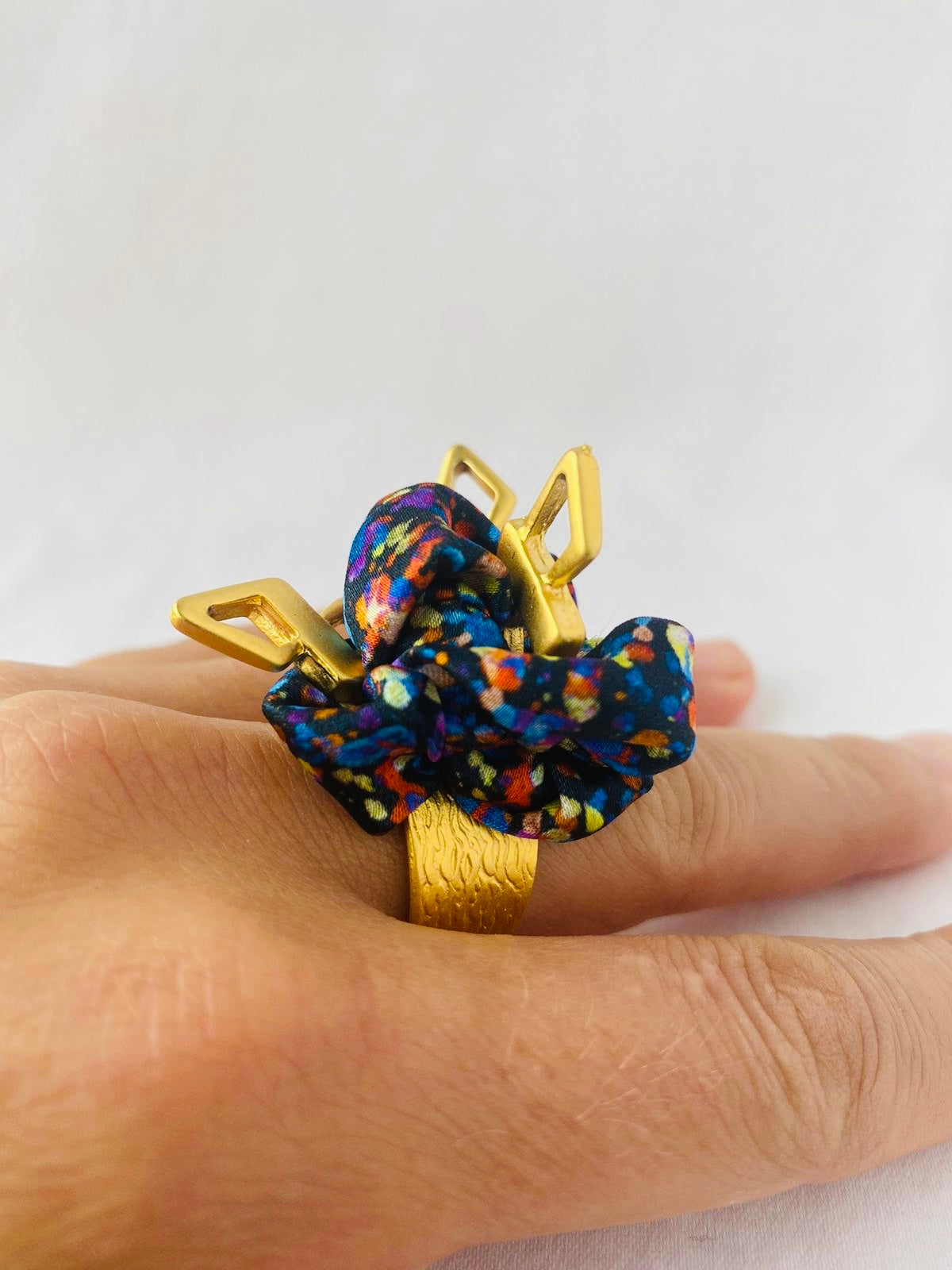 Statement Ring Gold | Silk Ring | Liberty Print | Blue