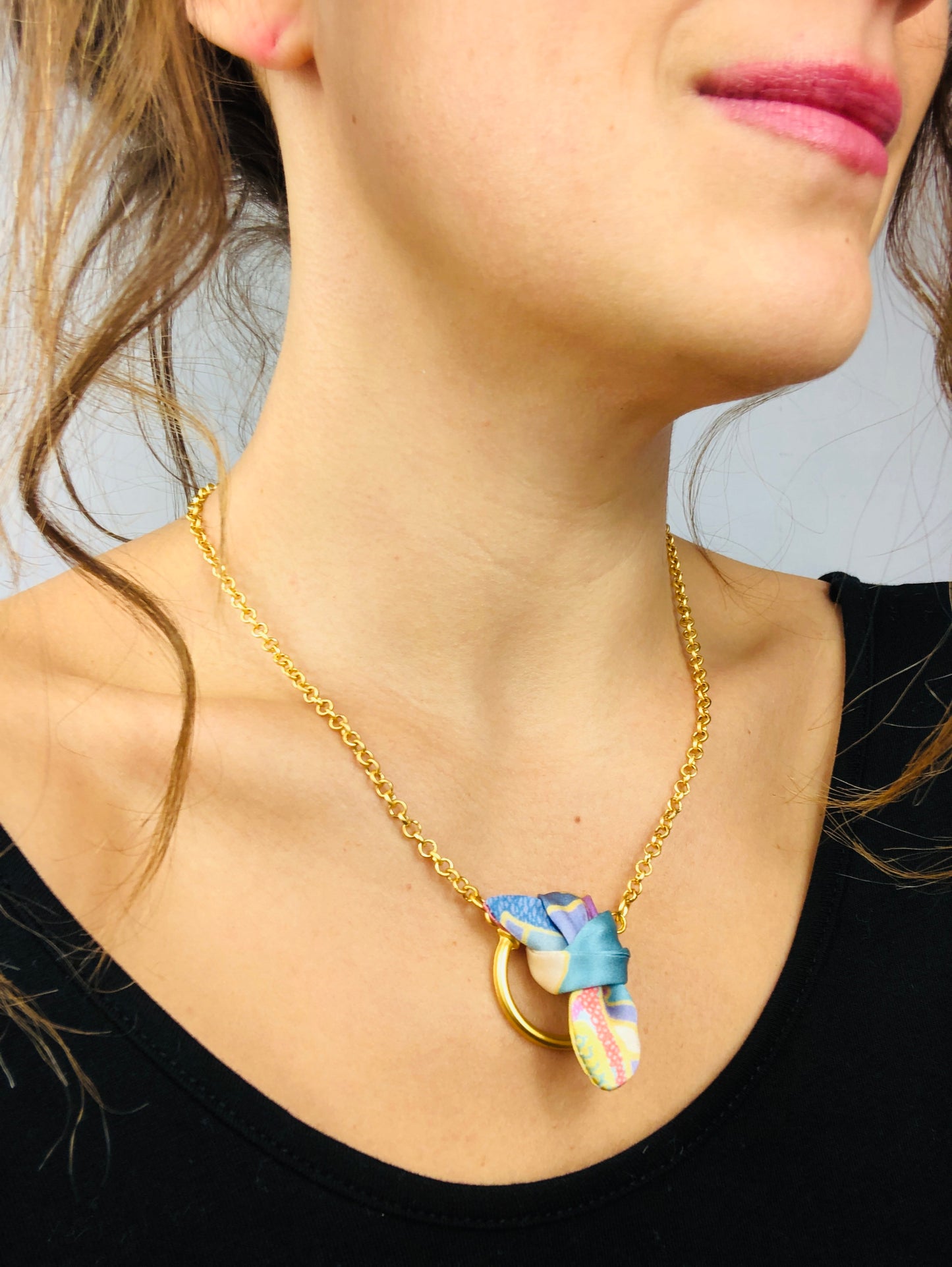 Elegant Necklace | Silk Jewellery | Libert Print | Pastel