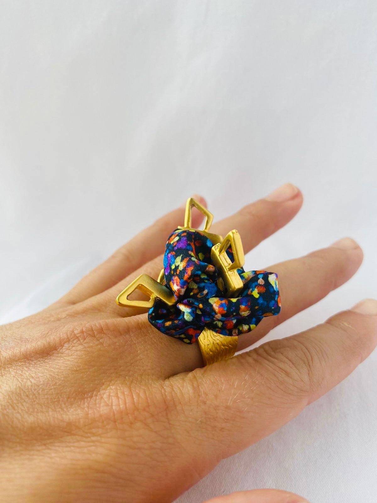 Statement Ring Gold | Silk Ring | Liberty Print | Blue