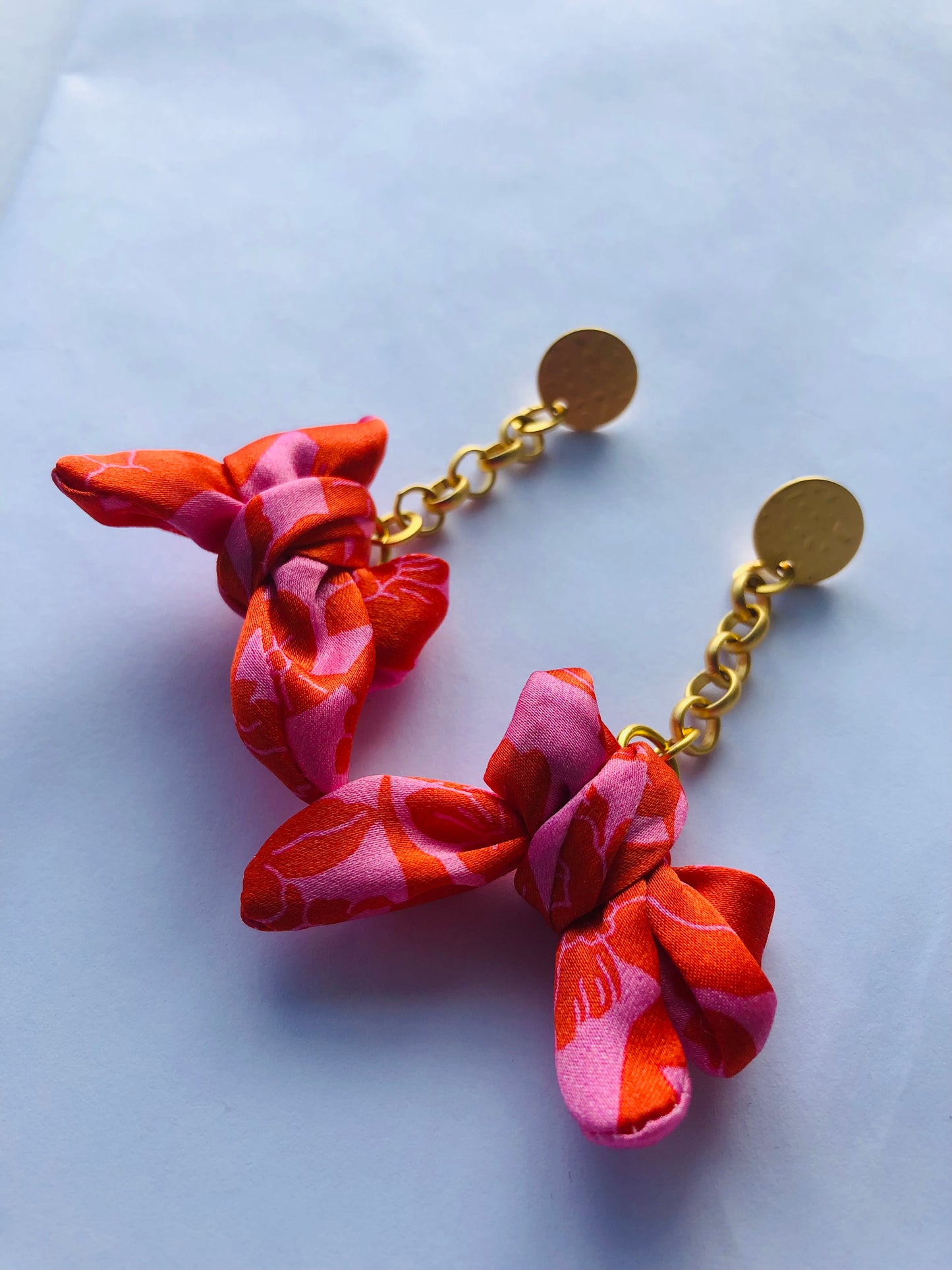 Bow Earrings | Silk Jewellery | Liberty Print | Red and Pink