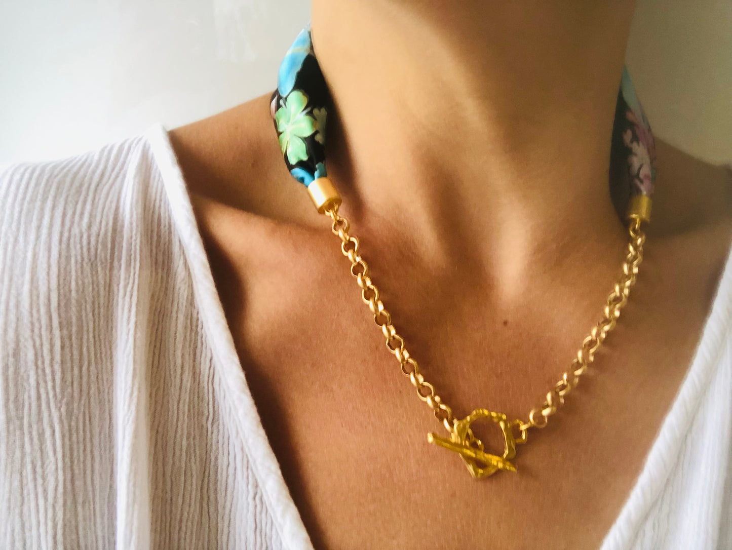 Silk Necklace | Chic Necklace | Liberty Print | Floral Blue