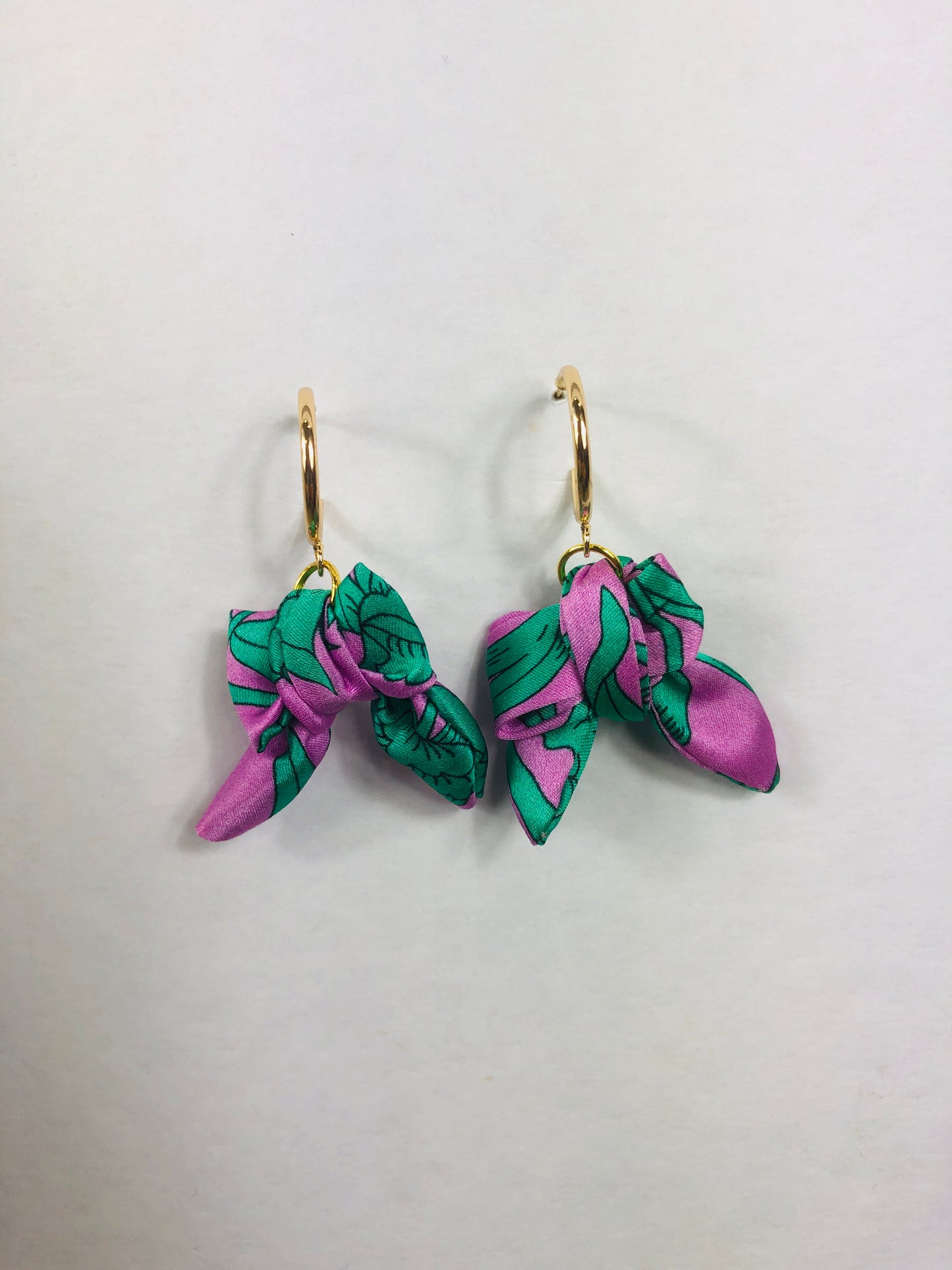 Bow Hoop Earrings | Silk Jewellery | Liberty Print | Purple Turquoise