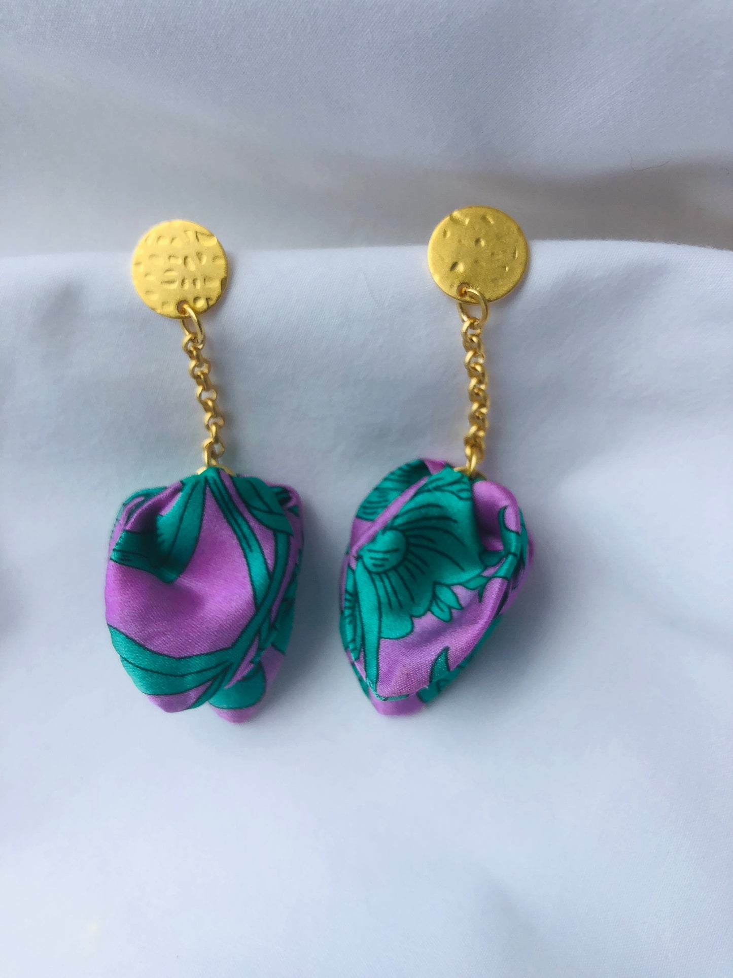 Silk Petal Earrings | Liberty Print | Purple Turquoise