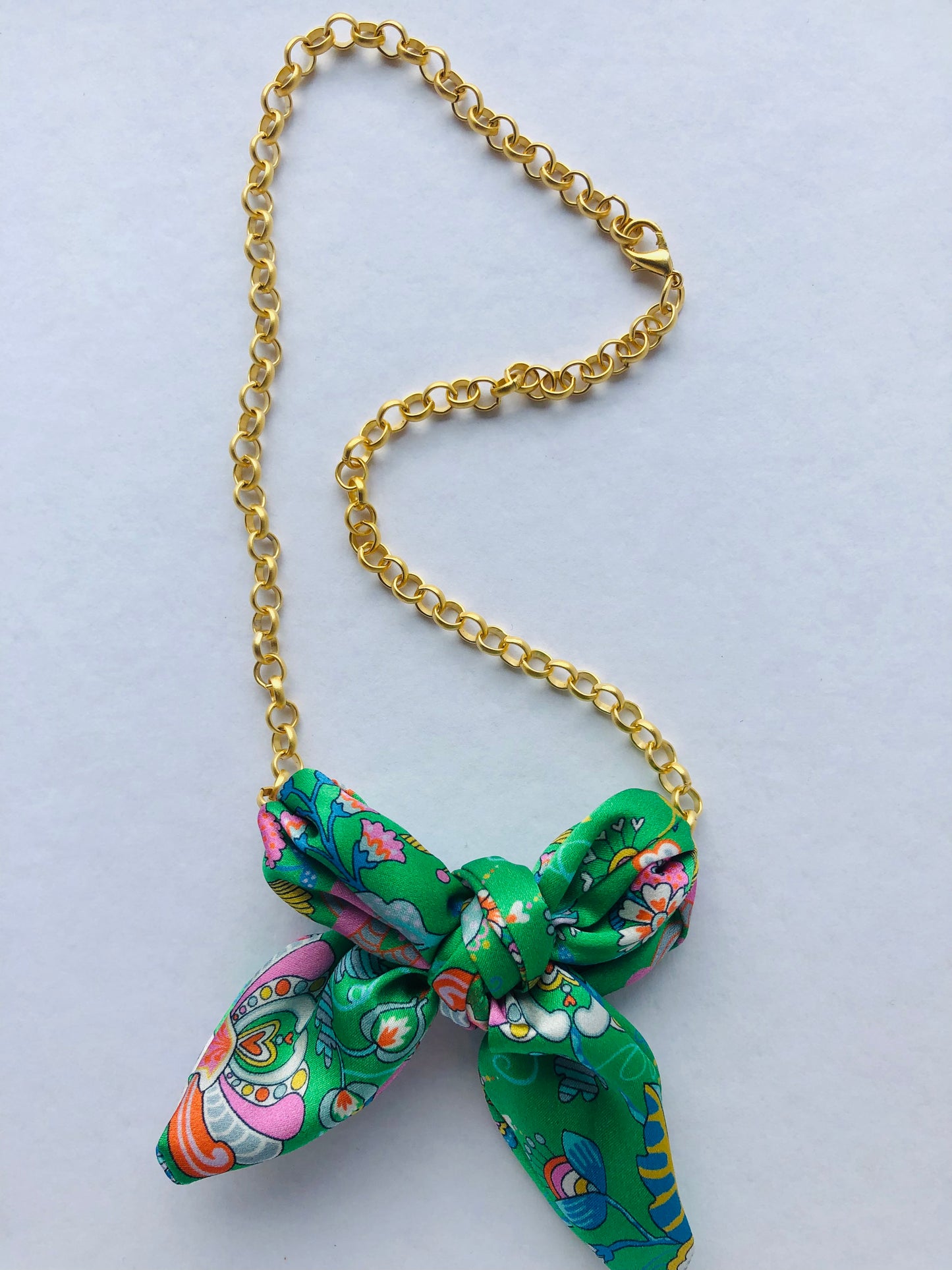 Bow Necklace | Bold Jewellery | Libert Print Silk | Green
