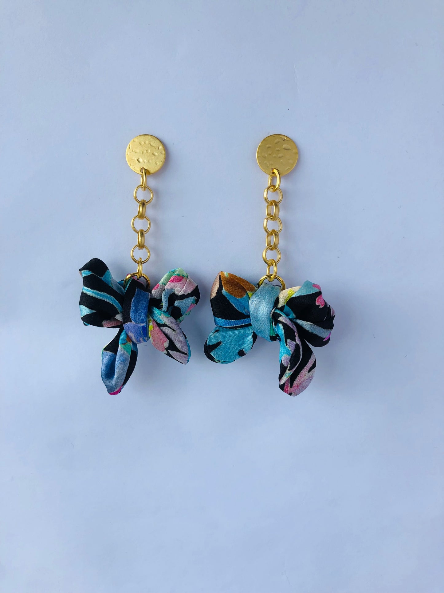 Bow Earrings | Silk Jewellery | Liberty Print | Floral Blue