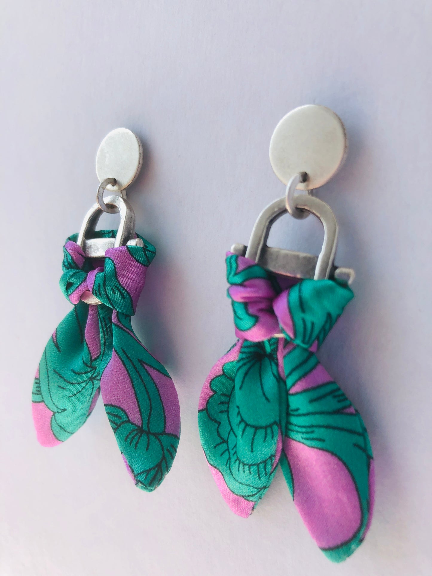 Silver Plated Charm Silk Earrings | Liberty Print | Purple Turquoise