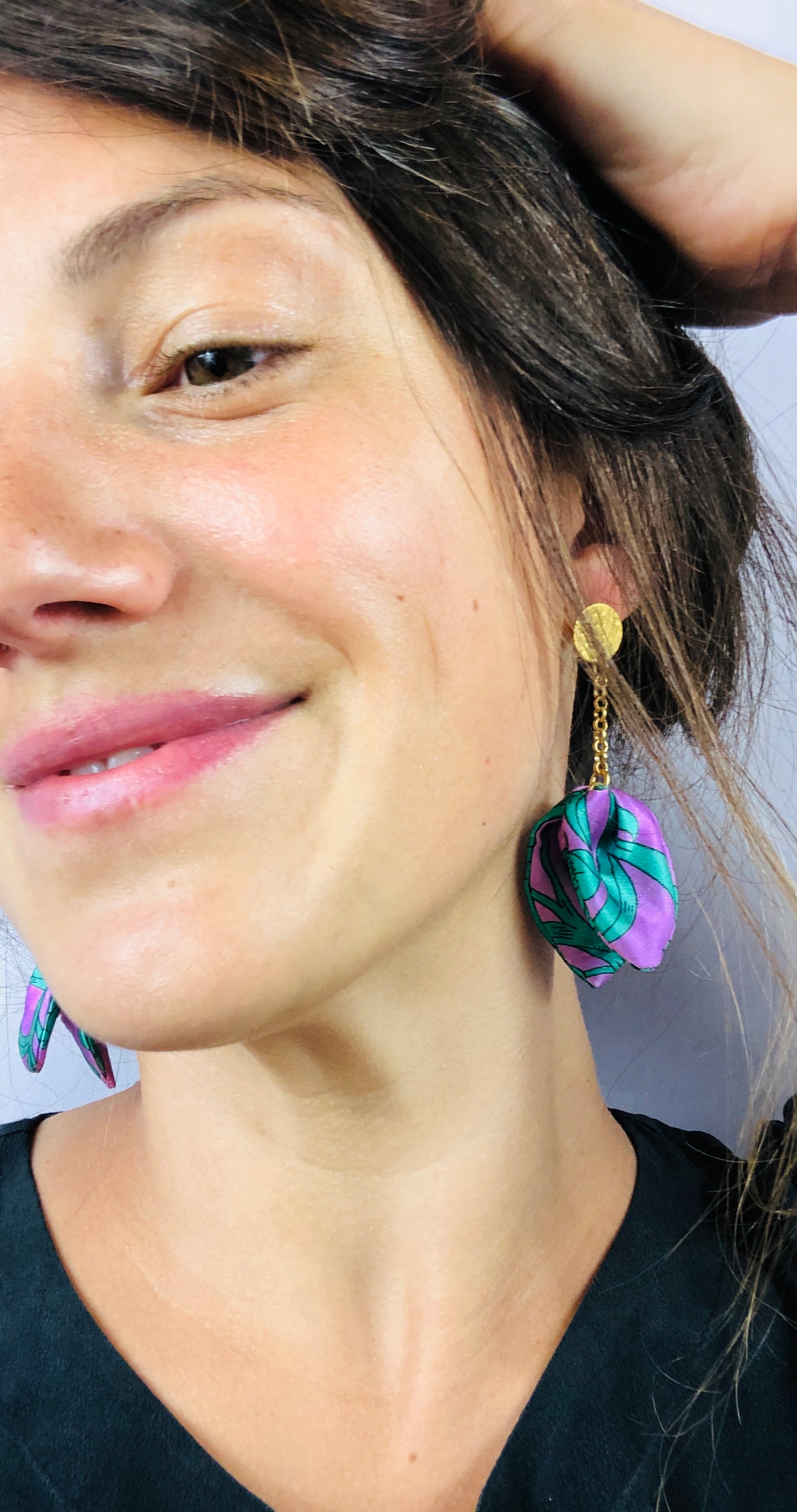 Silk Petal Earrings | Liberty Print | Purple Turquoise