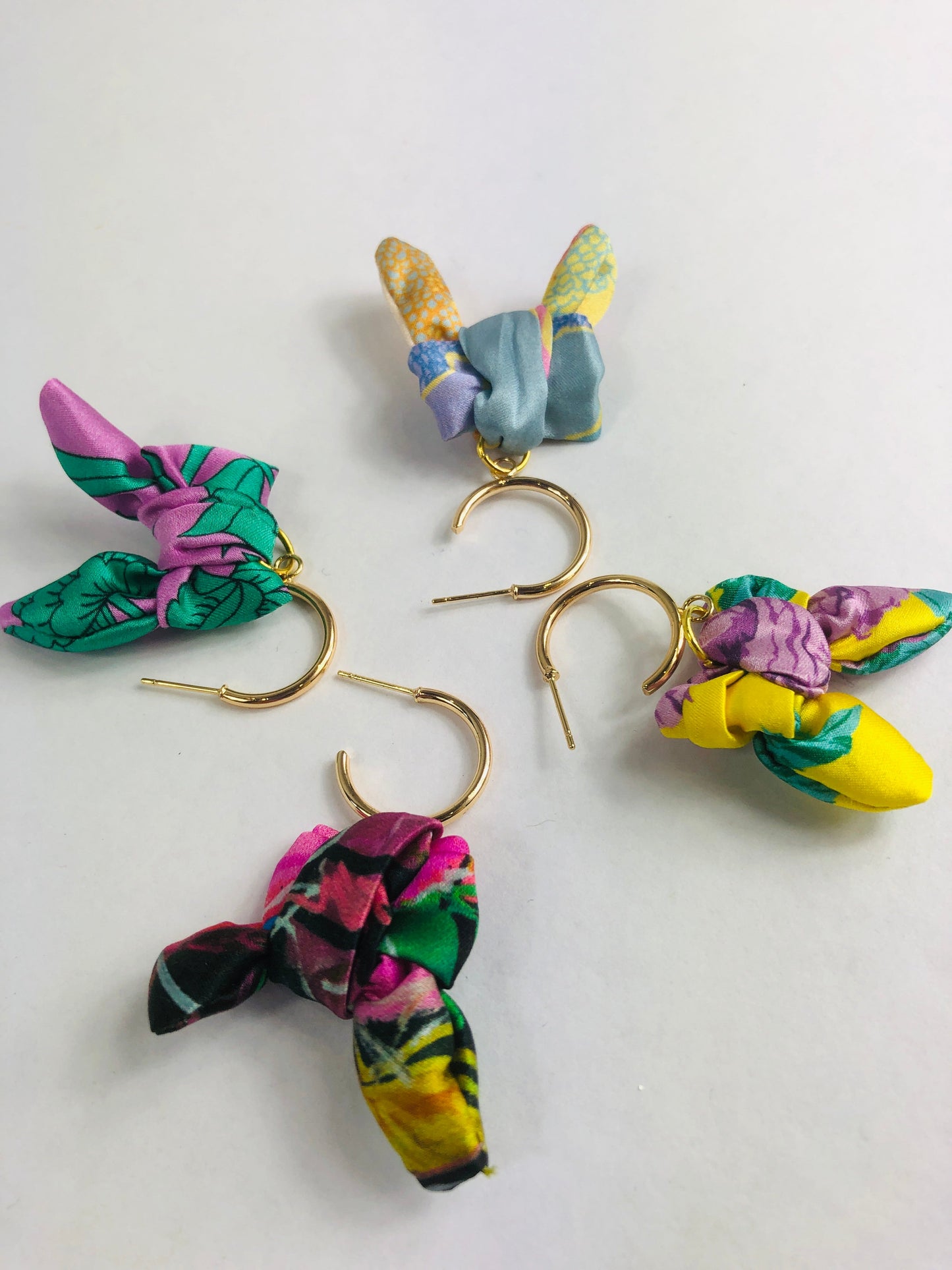 Bow Hoop Earrings | Silk Jewellery | Liberty Print | Purple Turquoise