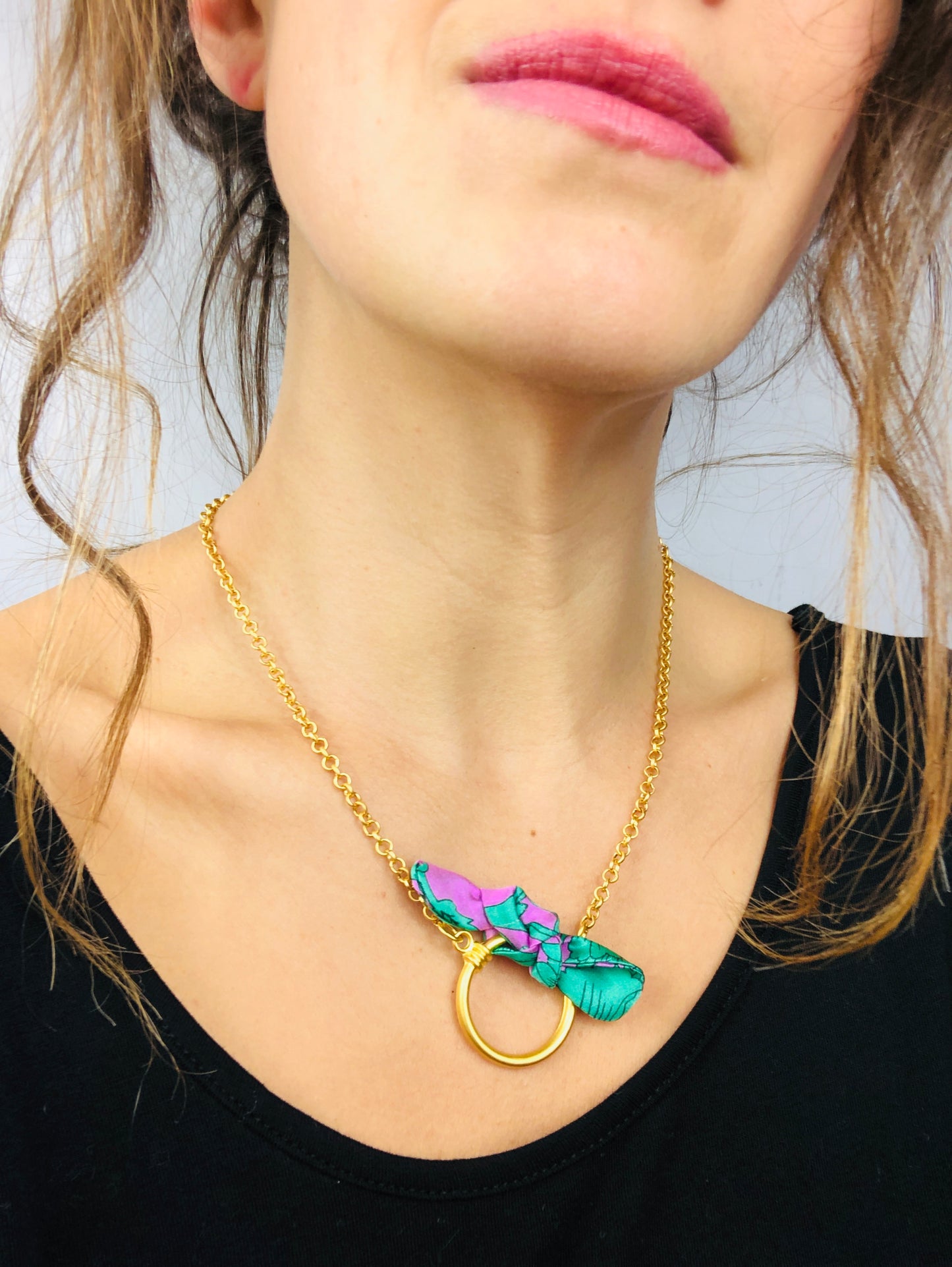 Elegant Necklace | Silk Jewellery | Libert Print | Purple Floral