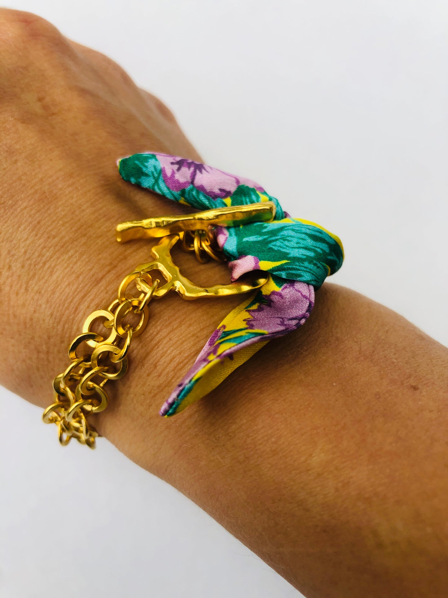 Gold Elegant Bracelet | Silk Jewellery | Purple Floral