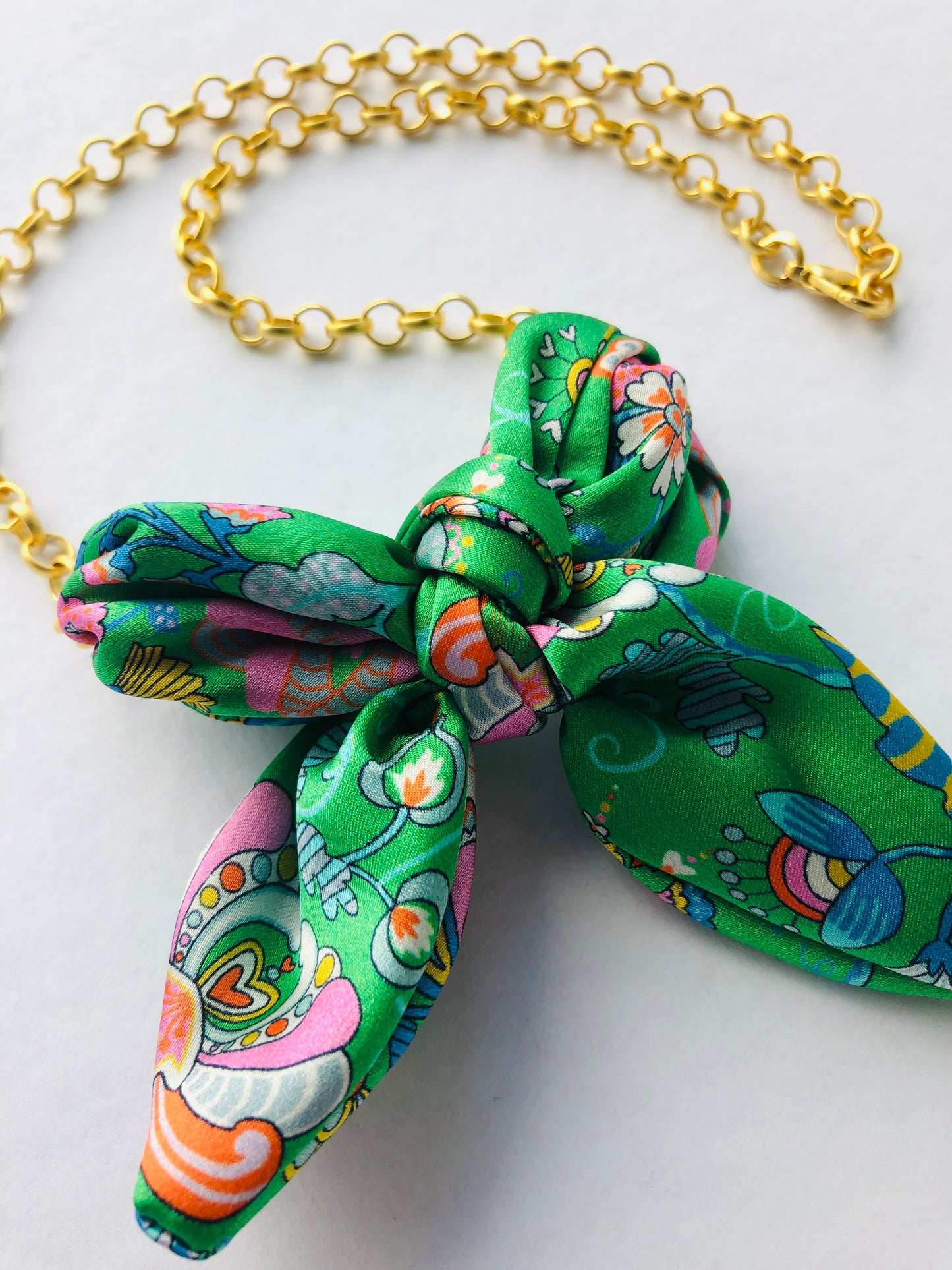Bow Necklace | Bold Jewellery | Libert Print Silk | Green