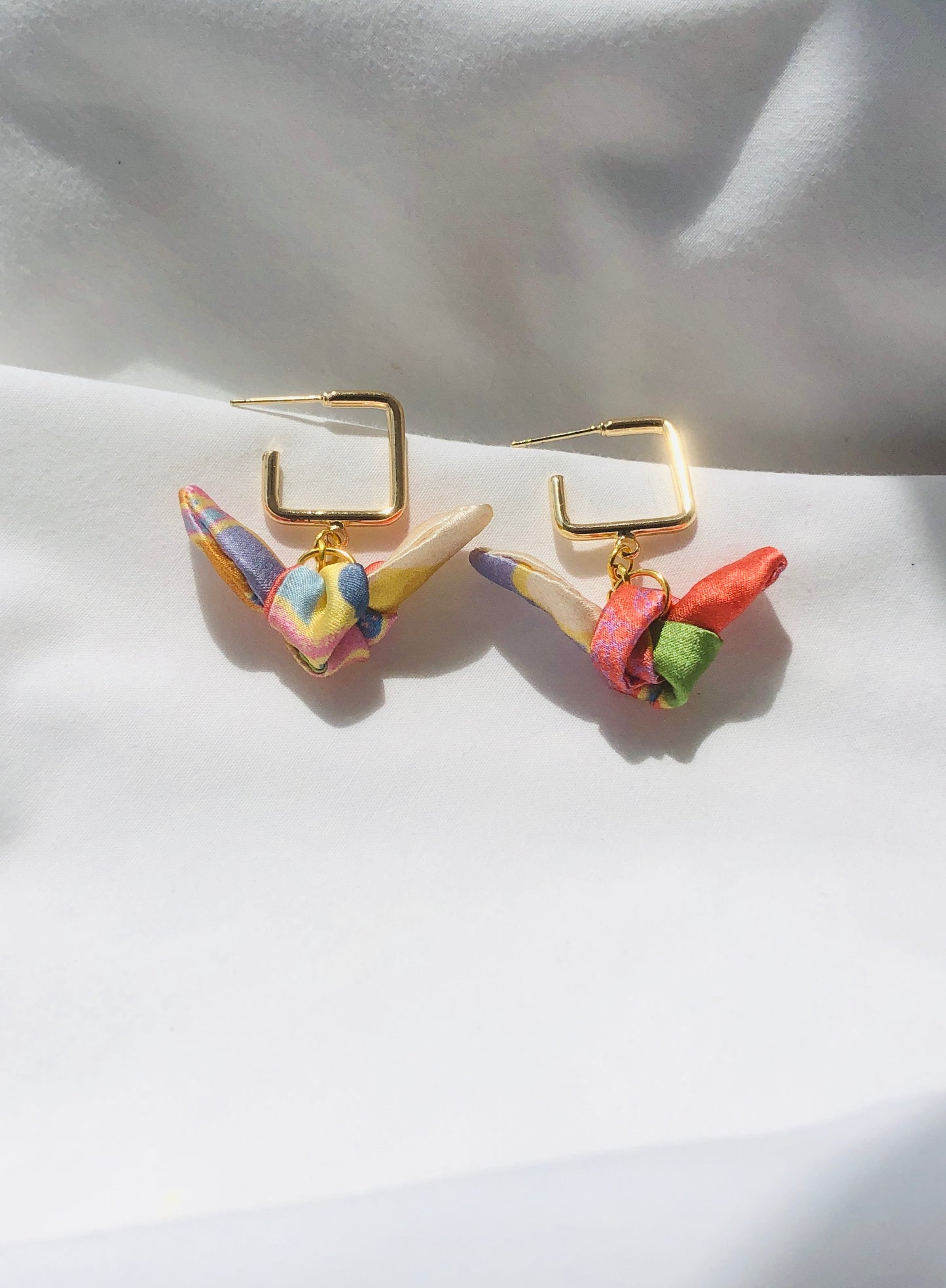 Square Hoop Silk Earrings | Liberty Print | Pastel