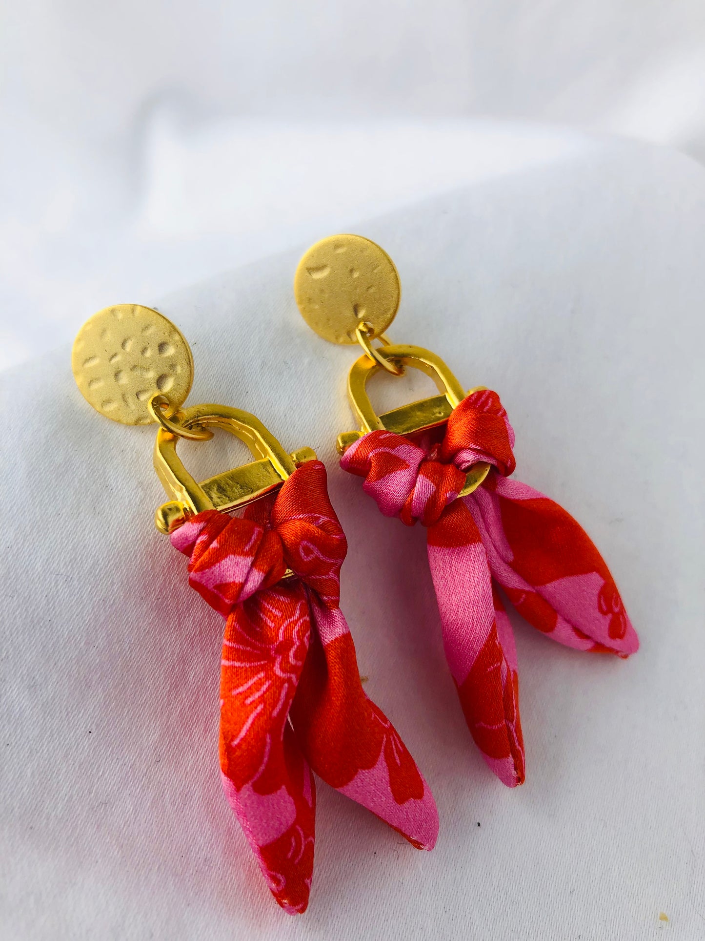 Statement Earrings | Silk Jewellery | Liberty Print | Pink and Red