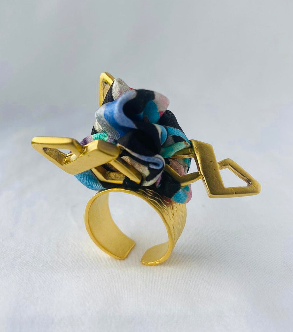Colourful Statement Ring | Silk Jewellery | Liberty Print | Floral Blue