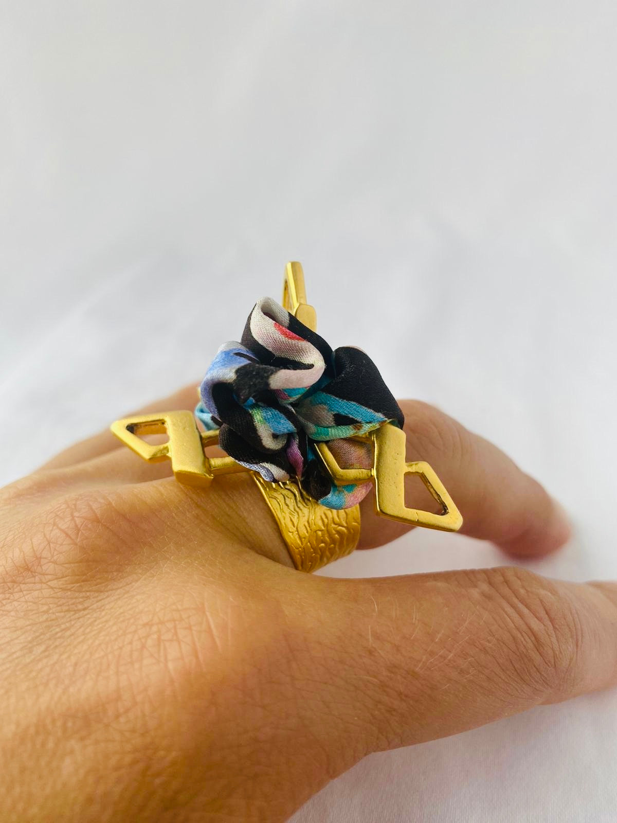 Colourful Statement Ring | Silk Jewellery | Liberty Print | Floral Blue