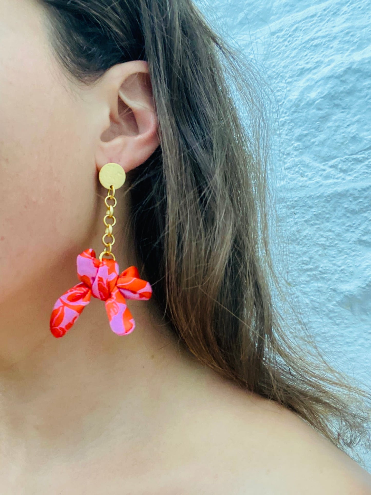 Bow Earrings | Silk Jewellery | Liberty Print | Red and Pink