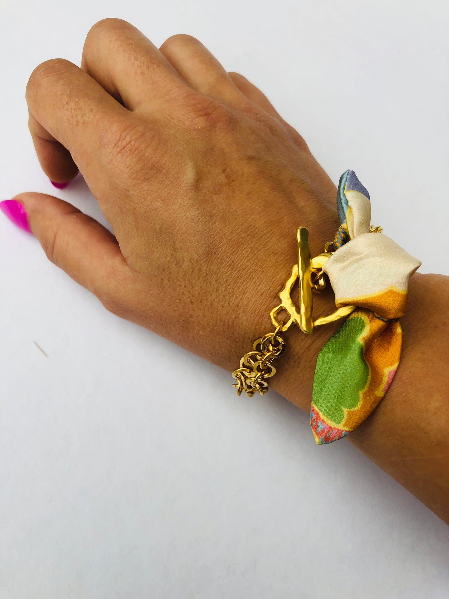 Gold Elegant Bracelet | Silk Jewellery | Floral Blue Liberty Print