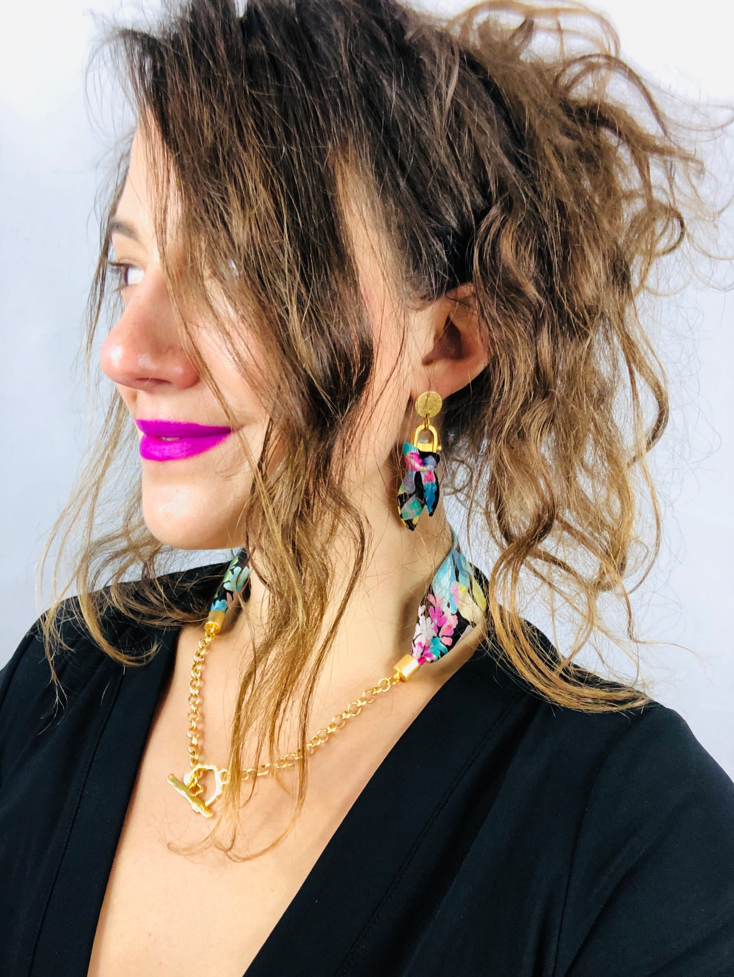 Silk Necklace and Earring Gift Set | Liberty Print | Floral Blue