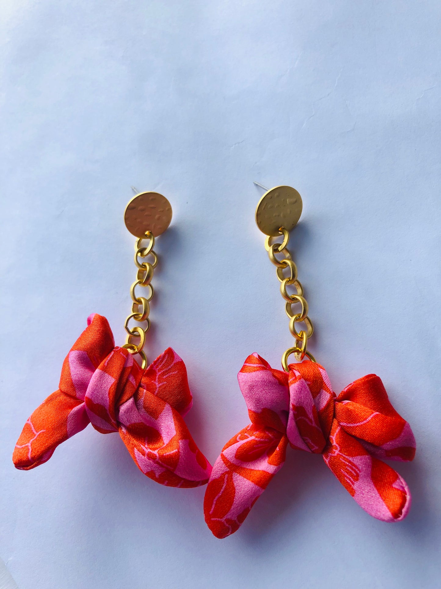 Bow Earrings | Silk Jewellery | Liberty Print | Red and Pink