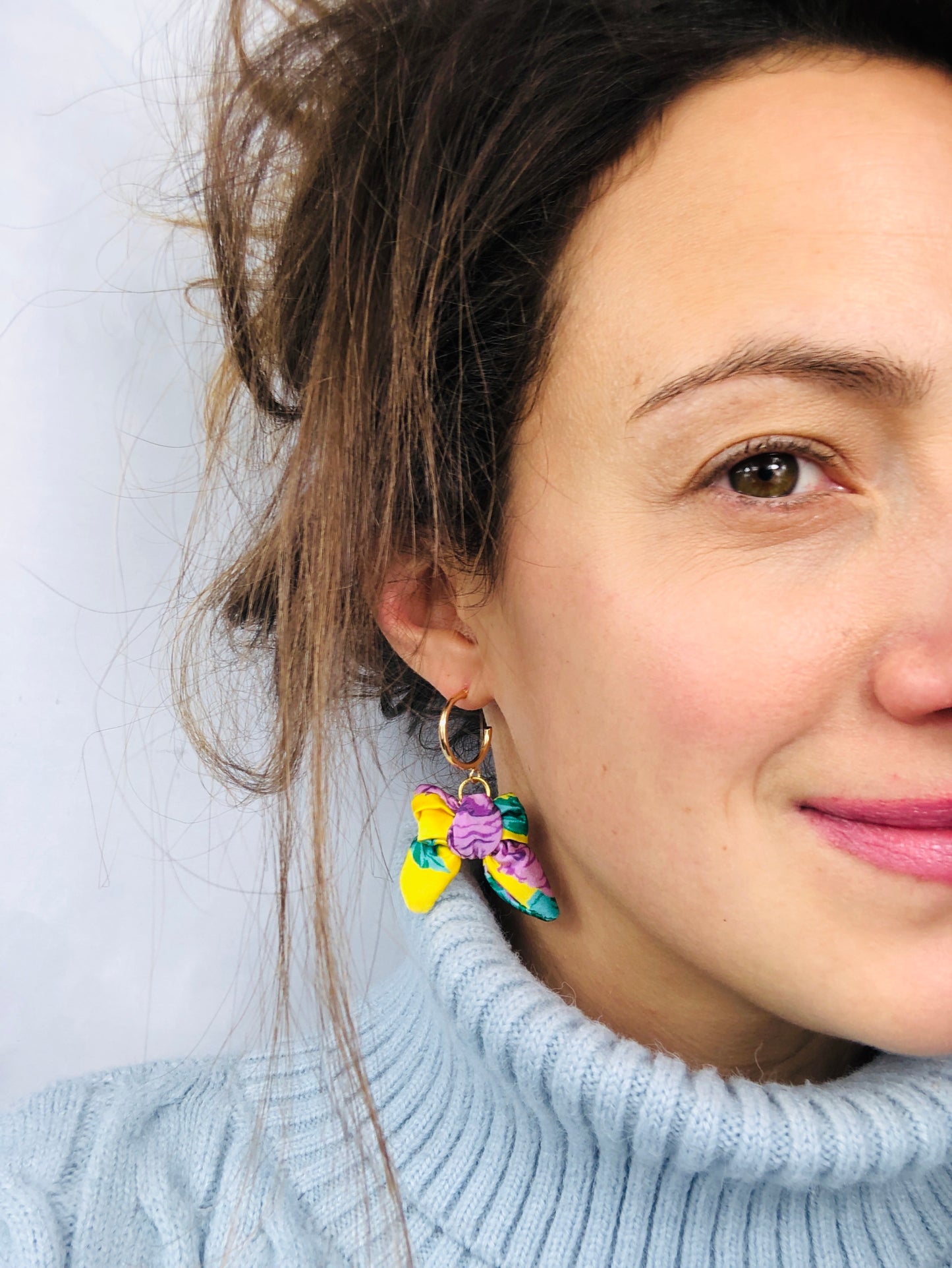 Bow Hoop Earrings | Silk Jewellery | Liberty Print | Floral Rose