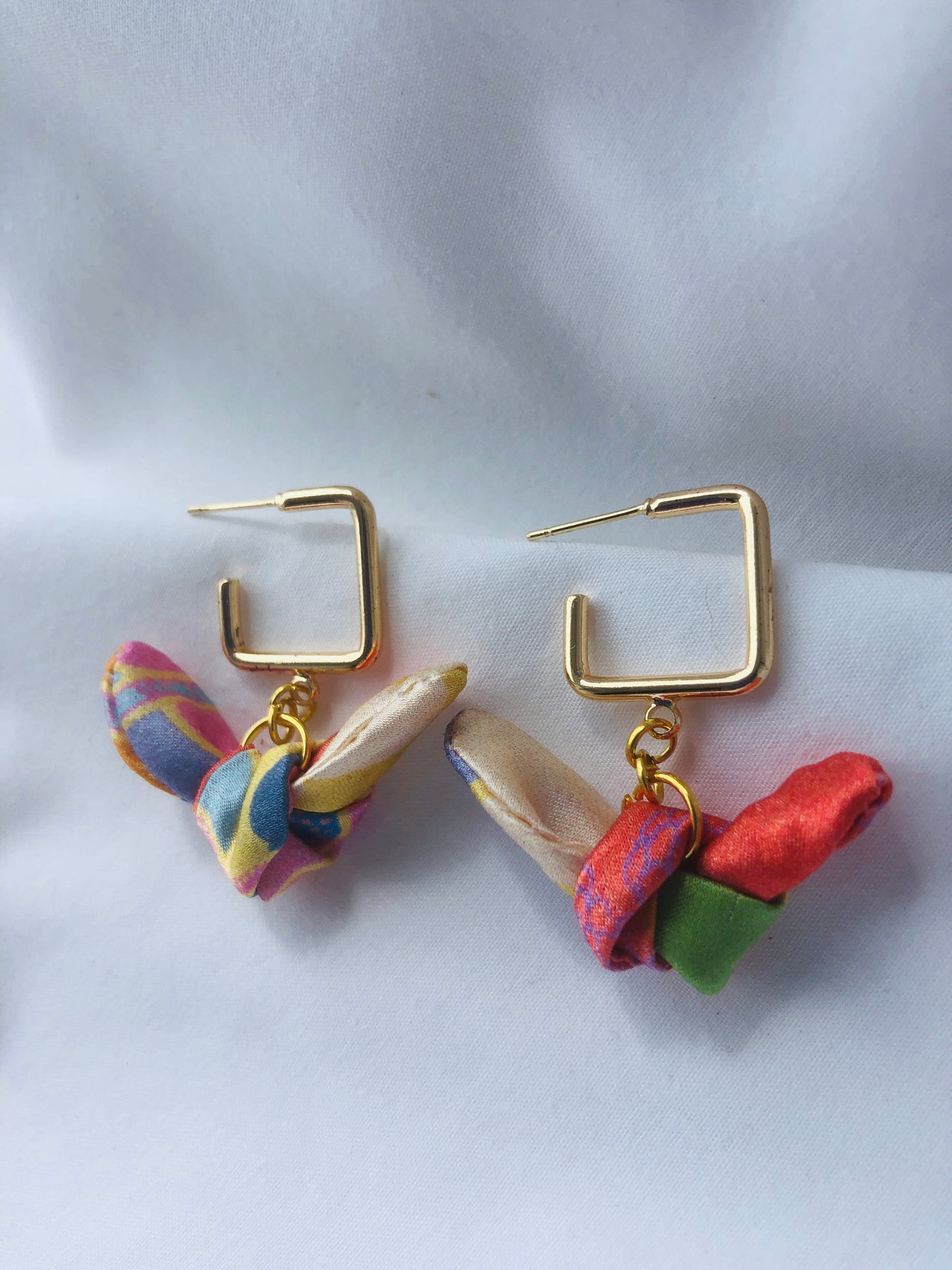 Square Hoop Silk Earrings | Liberty Print | Pastel