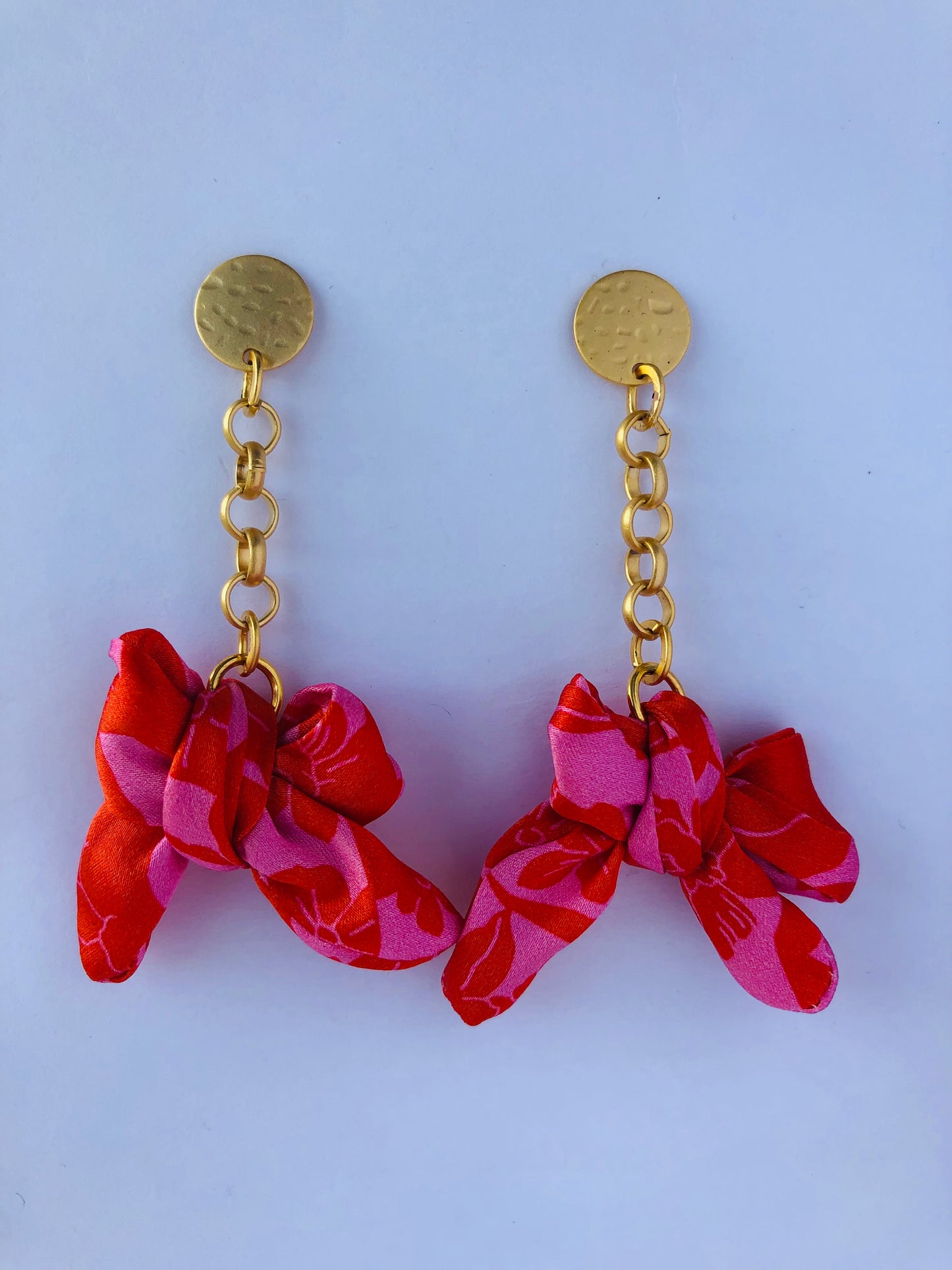 Bow Earrings | Silk Jewellery | Liberty Print | Red and Pink