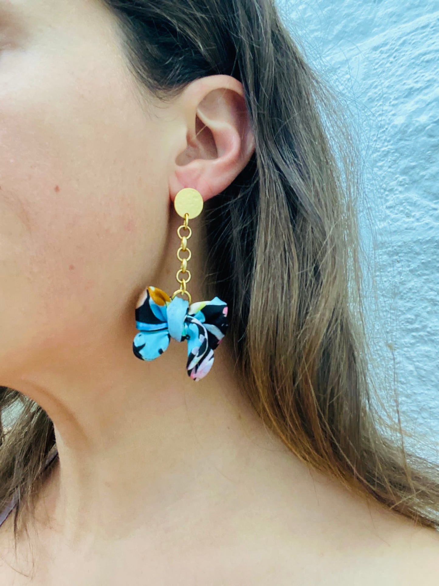 Bow Earrings | Silk Jewellery | Liberty Print | Floral Blue