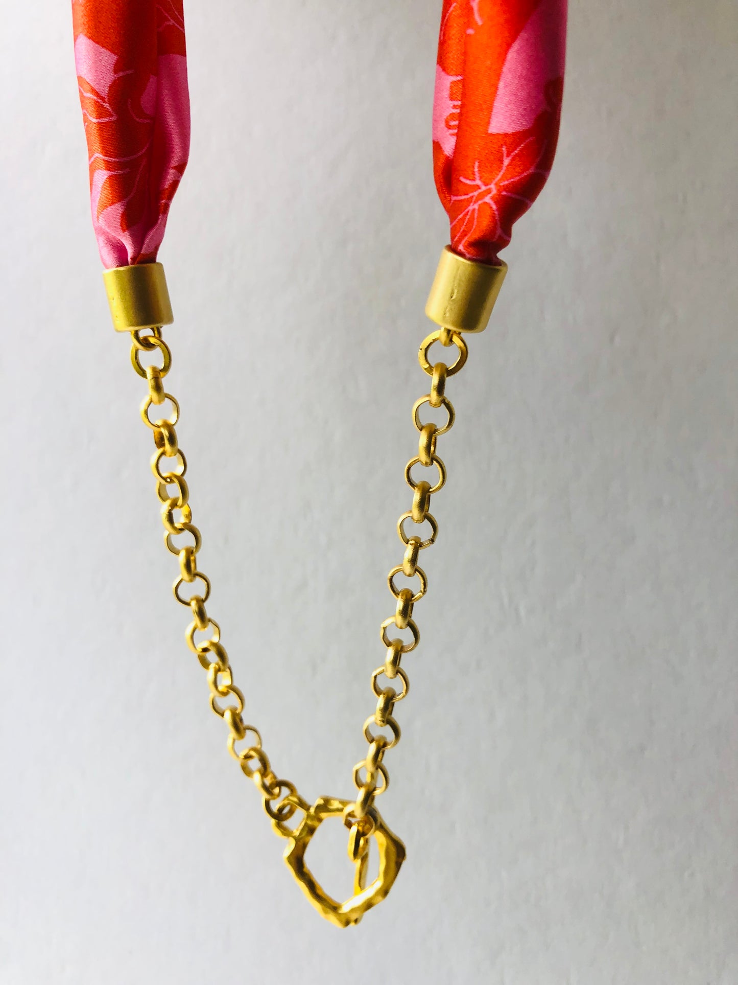 Statement Necklace | Silk Necklace | Liberty Print | Red and Pink