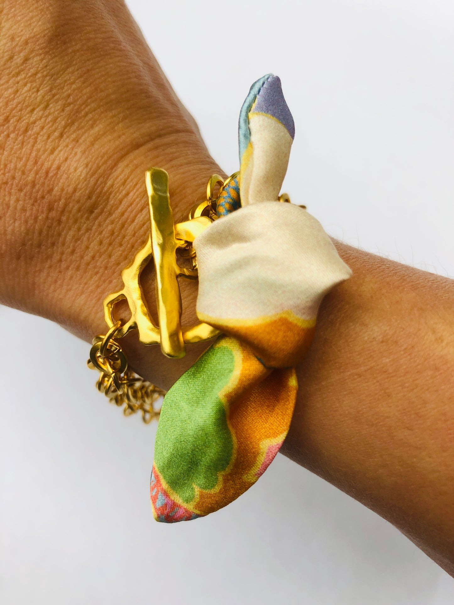 Gold Elegant Bracelet | Silk Jewellery | Floral Blue Liberty Print