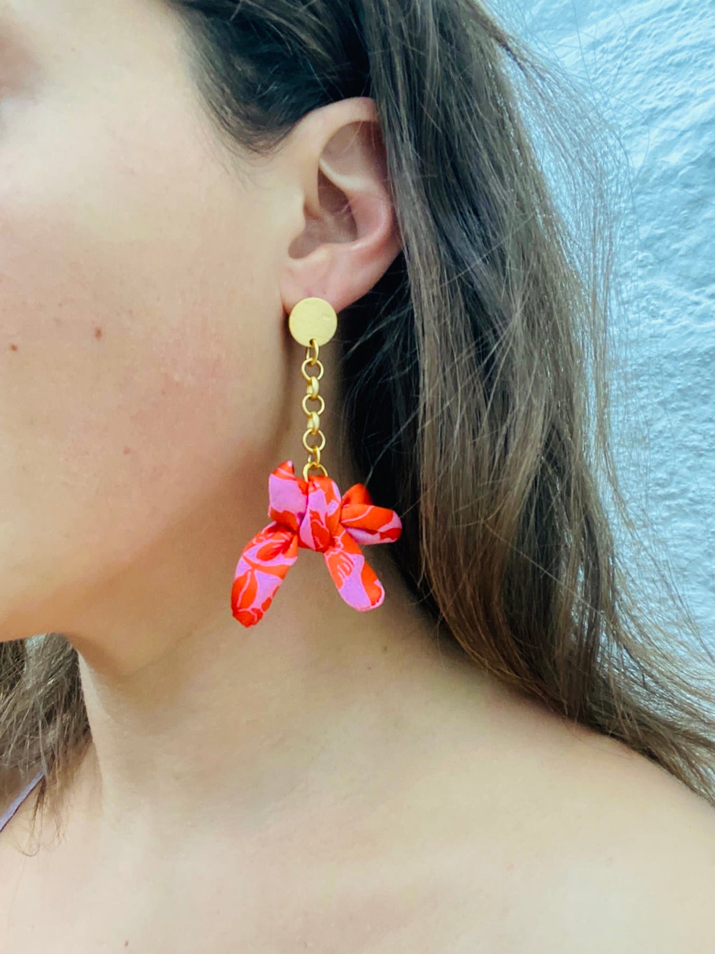 Bow Earrings | Silk Jewellery | Liberty Print | Red and Pink