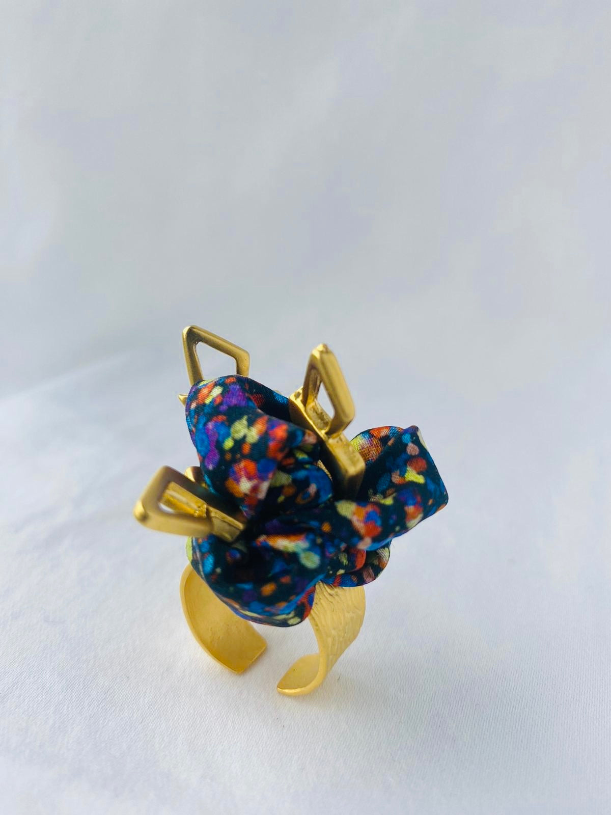 Statement Ring Gold | Silk Ring | Liberty Print | Blue