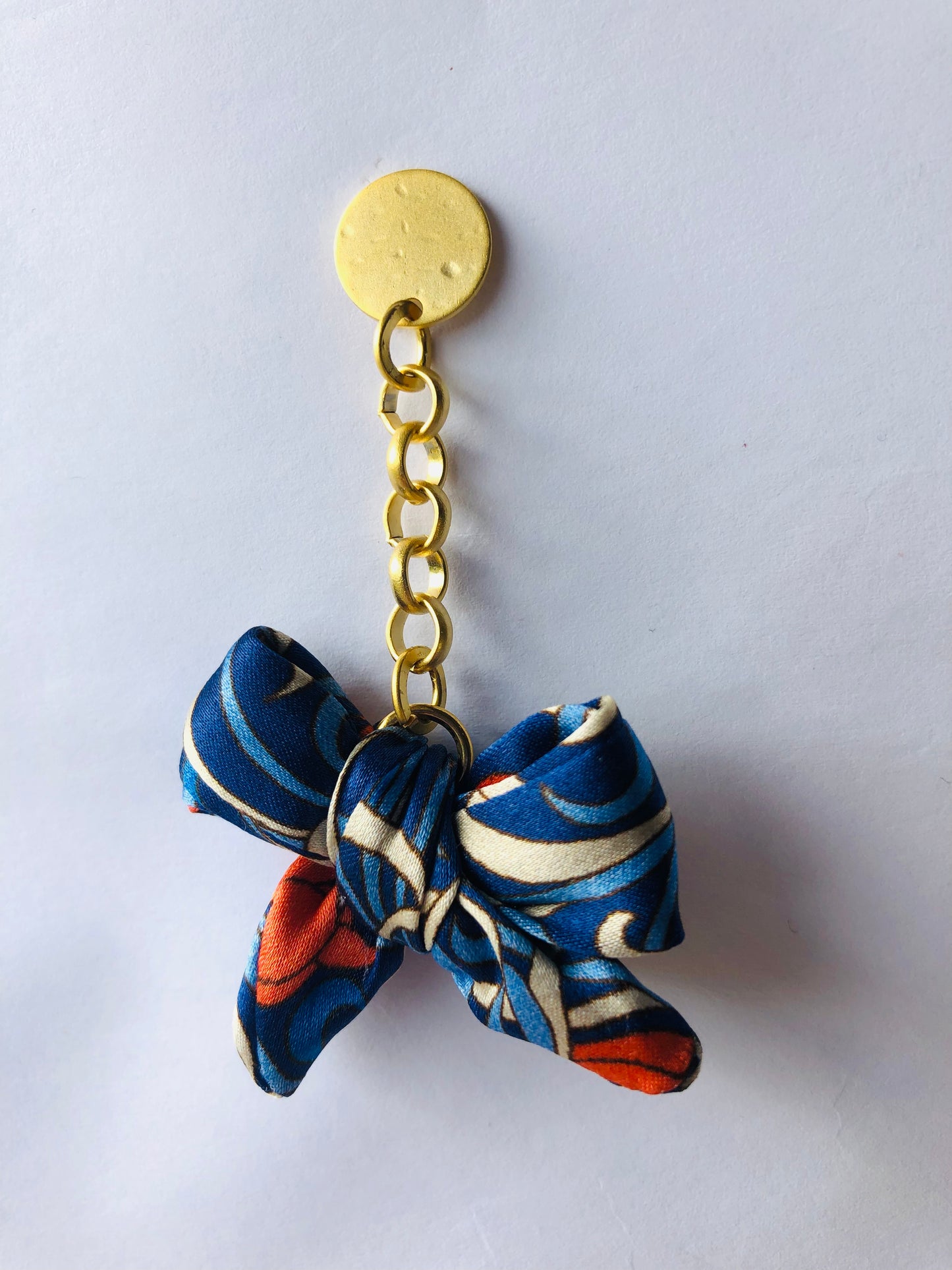 Bow Earrings | Silk Jewellery | Liberty Print | Orange and Blue