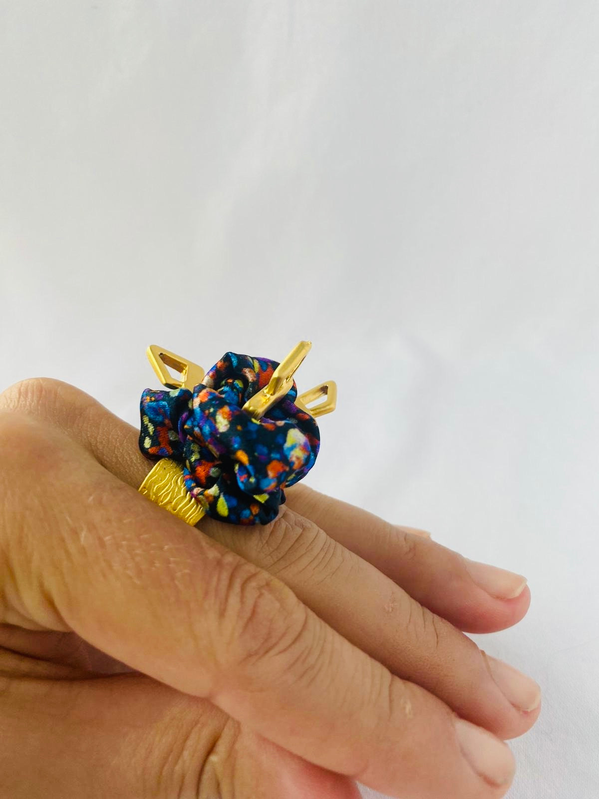 Statement Ring Gold | Silk Ring | Liberty Print | Blue