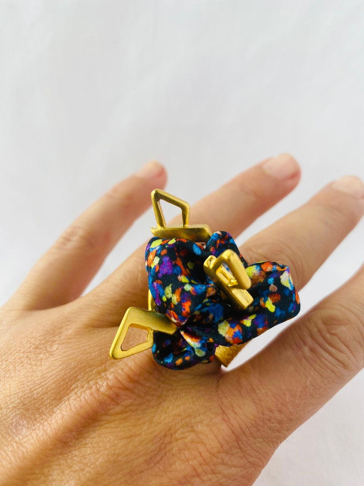 Statement Ring Gold | Silk Ring | Liberty Print | Blue