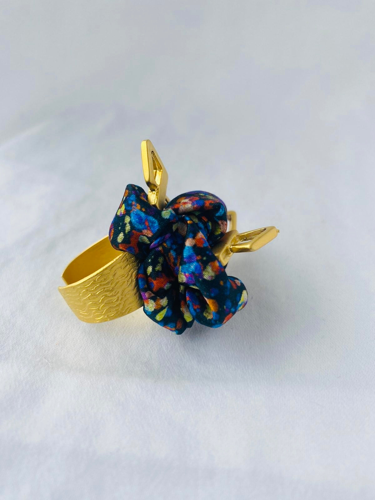 Statement Ring Gold | Silk Ring | Liberty Print | Blue