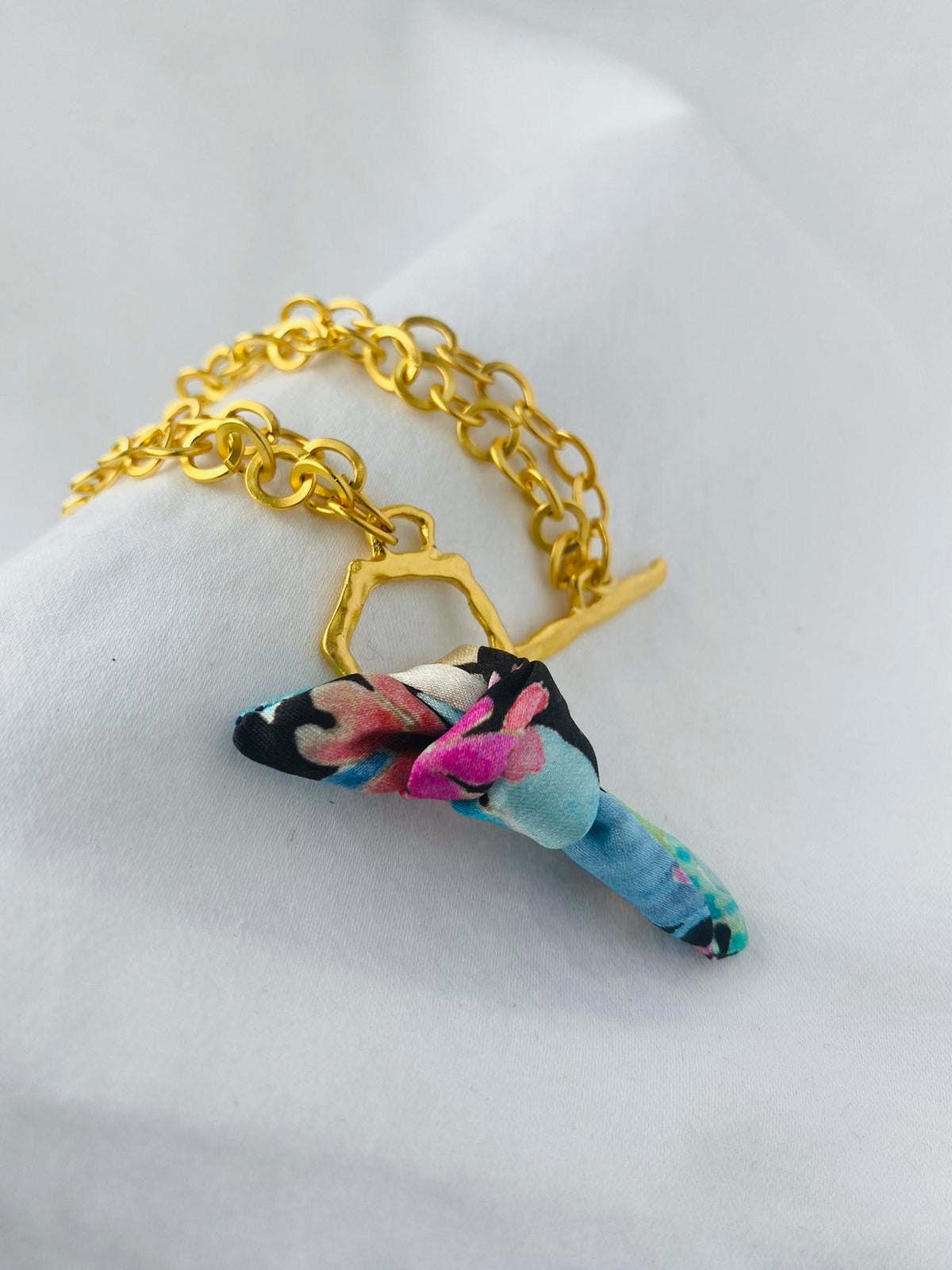 Gold Elegant Bracelet | Silk Jewellery | Floral Blue Liberty Print