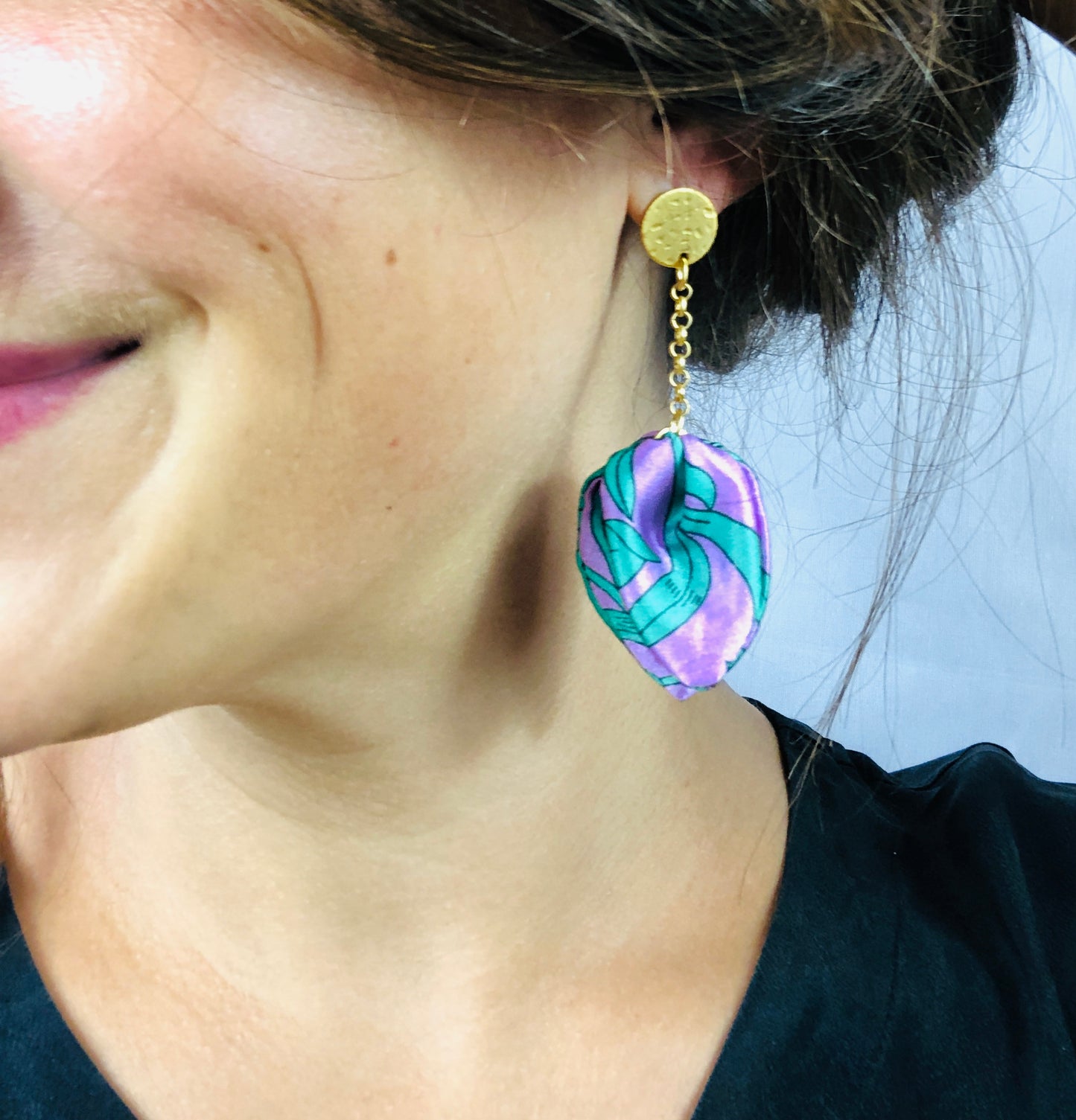 Silk Petal Earrings | Liberty Print | Purple Turquoise