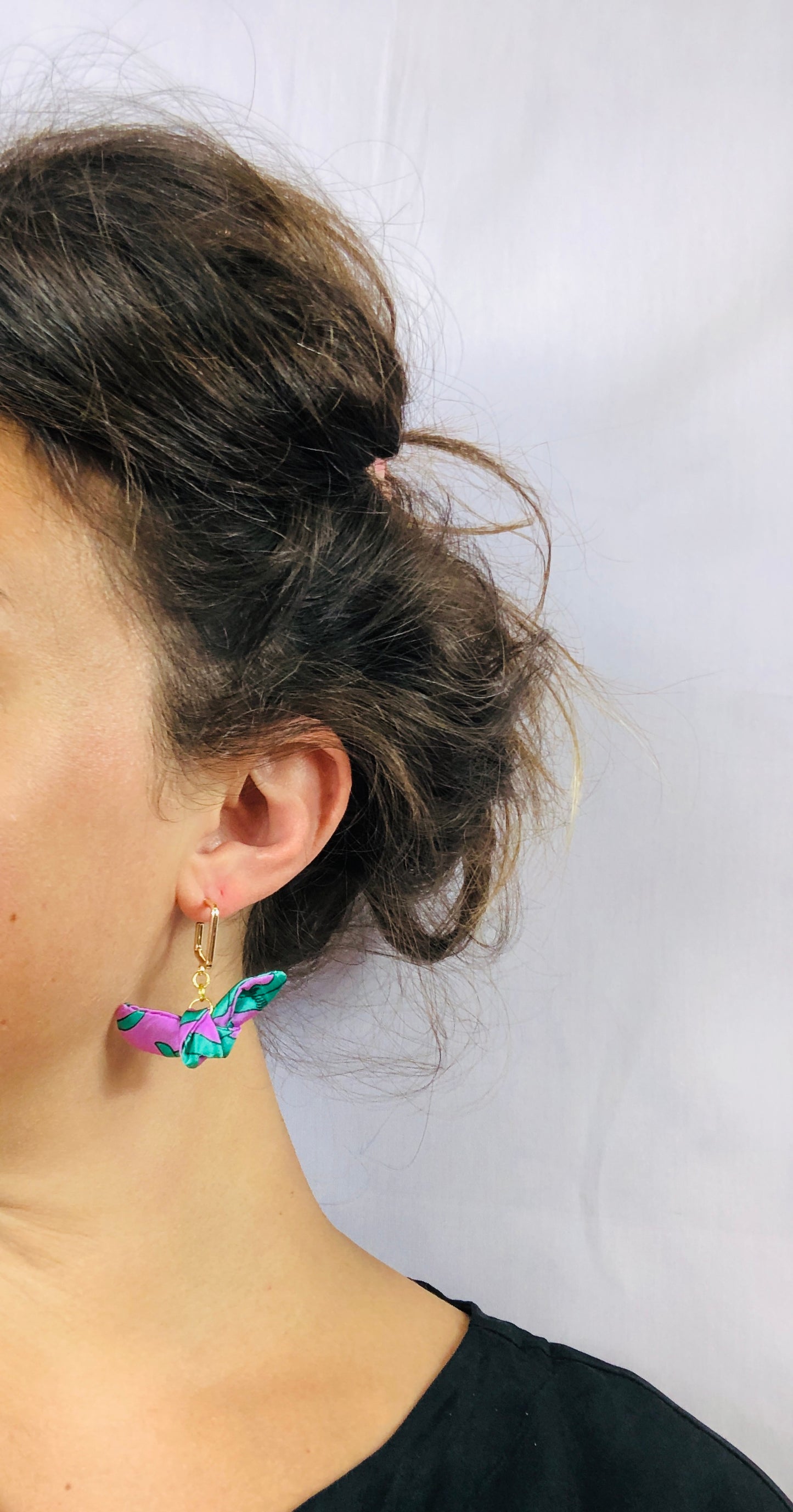 Square Hoop Silk Earrings | Liberty Print | Purple Turquoise