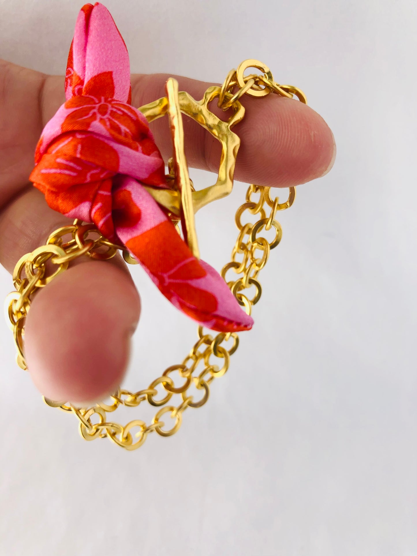 Gold Elegant Bracelet | Silk | Liberty Print Pink and Red